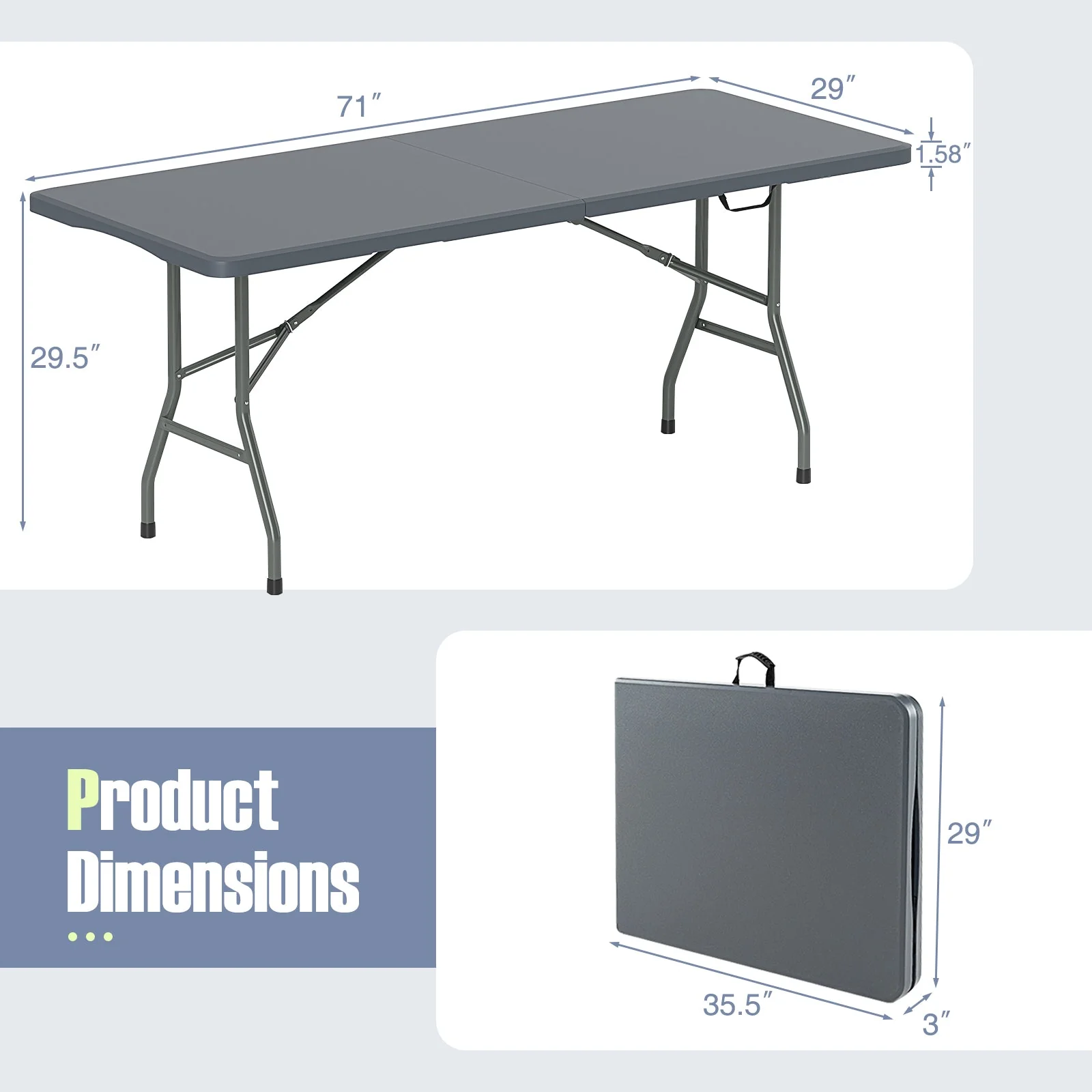 6 ft Portable Folding Table 350 LBS Fold-in-Half Table with HDPE Tabletop - Image 13