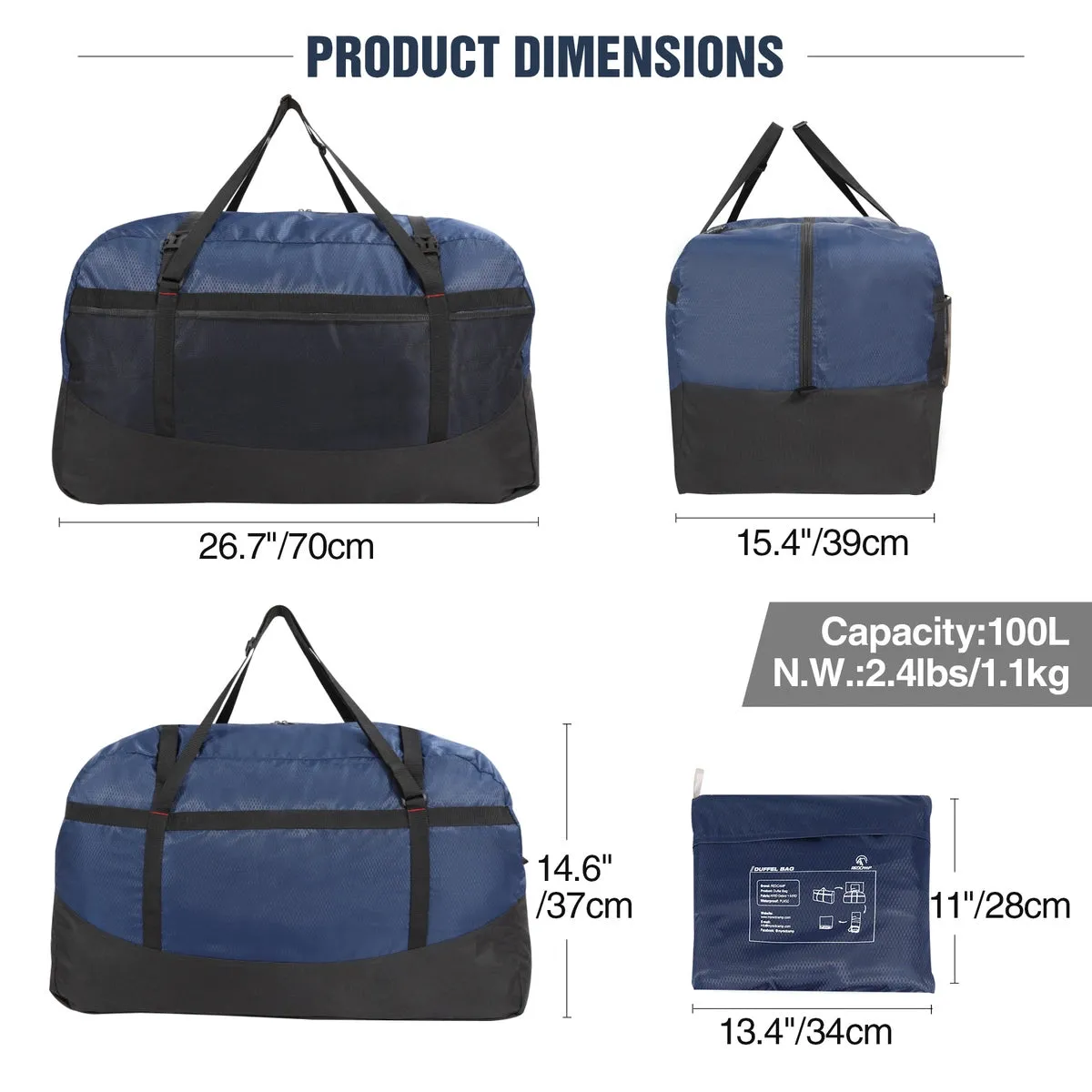 60/75/96L/100L Large Foldable Travel Bag Lightweight Sports Bag - Image 27