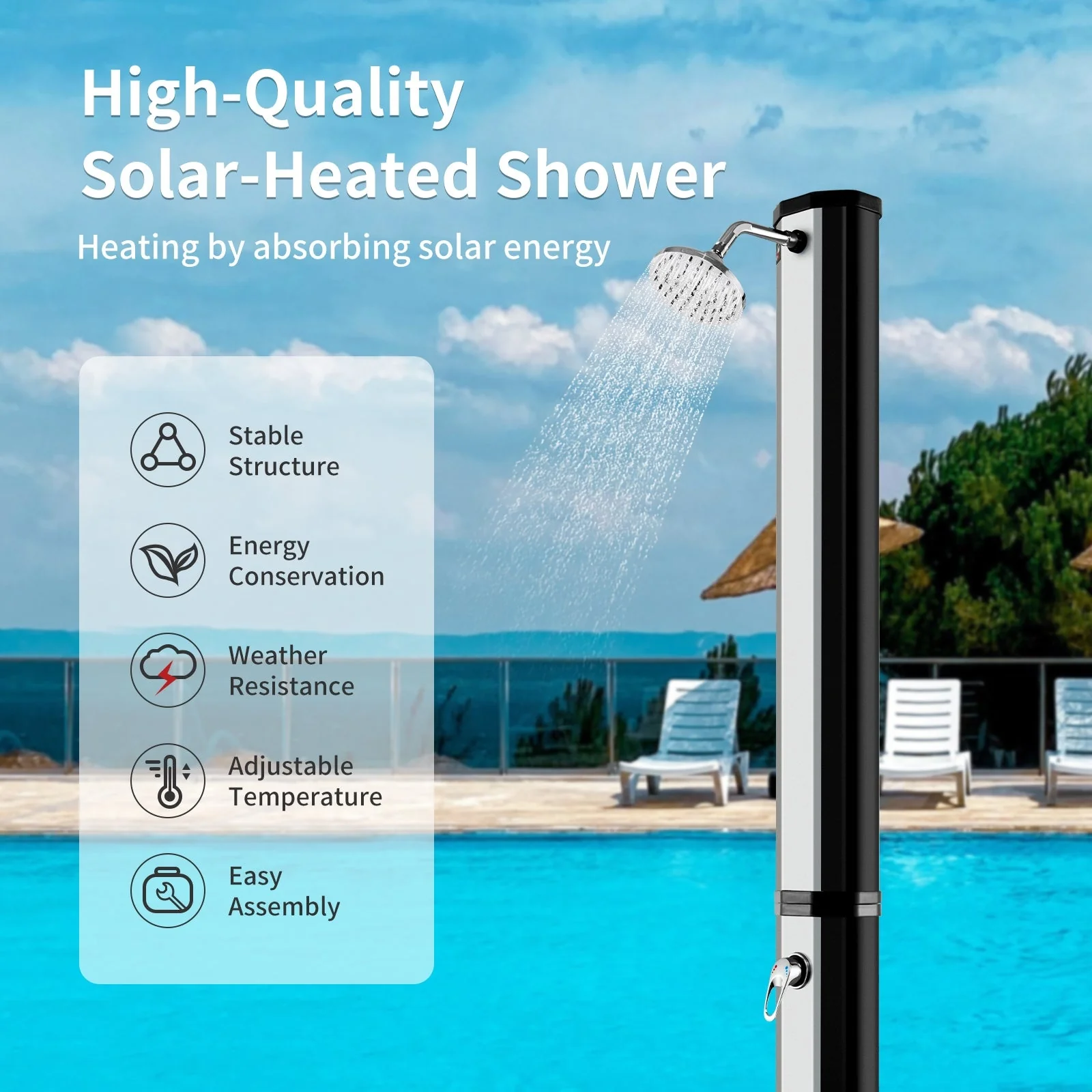 7.2 Feet 9.3 Gallon Solar Heated Shower with Adjustable Head and Foot Tap - Image 2
