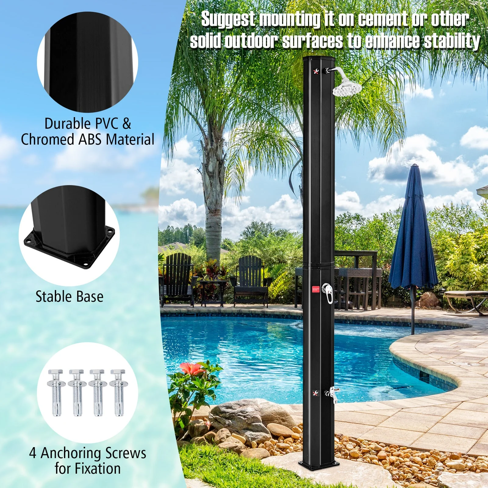 7.2 Feet Adjustable Outdoor Solar Heating Shower Head - Image 6