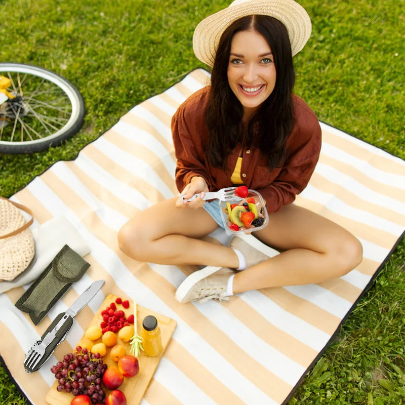 7-in-1 multifunctional stainless steel foldable outdoor camp tableware: fork, spoon, knife. Survival tools for picnic, camping. - Image 3