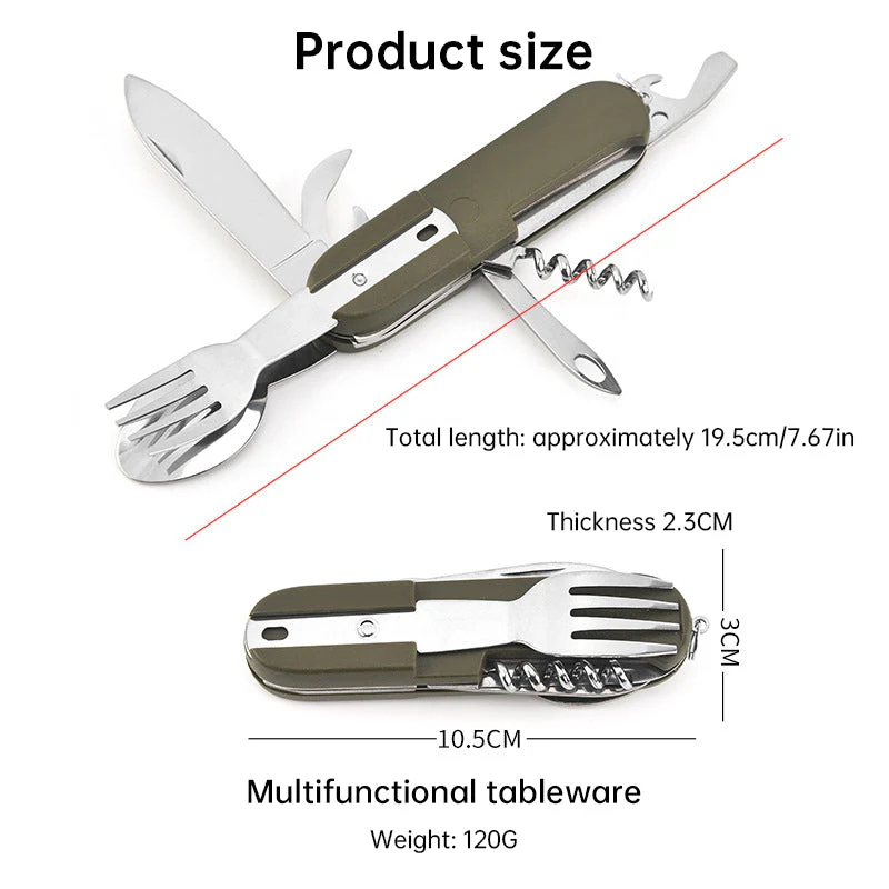 7-in-1 multifunctional stainless steel foldable outdoor camp tableware: fork, spoon, knife. Survival tools for picnic, camping. - Image 8