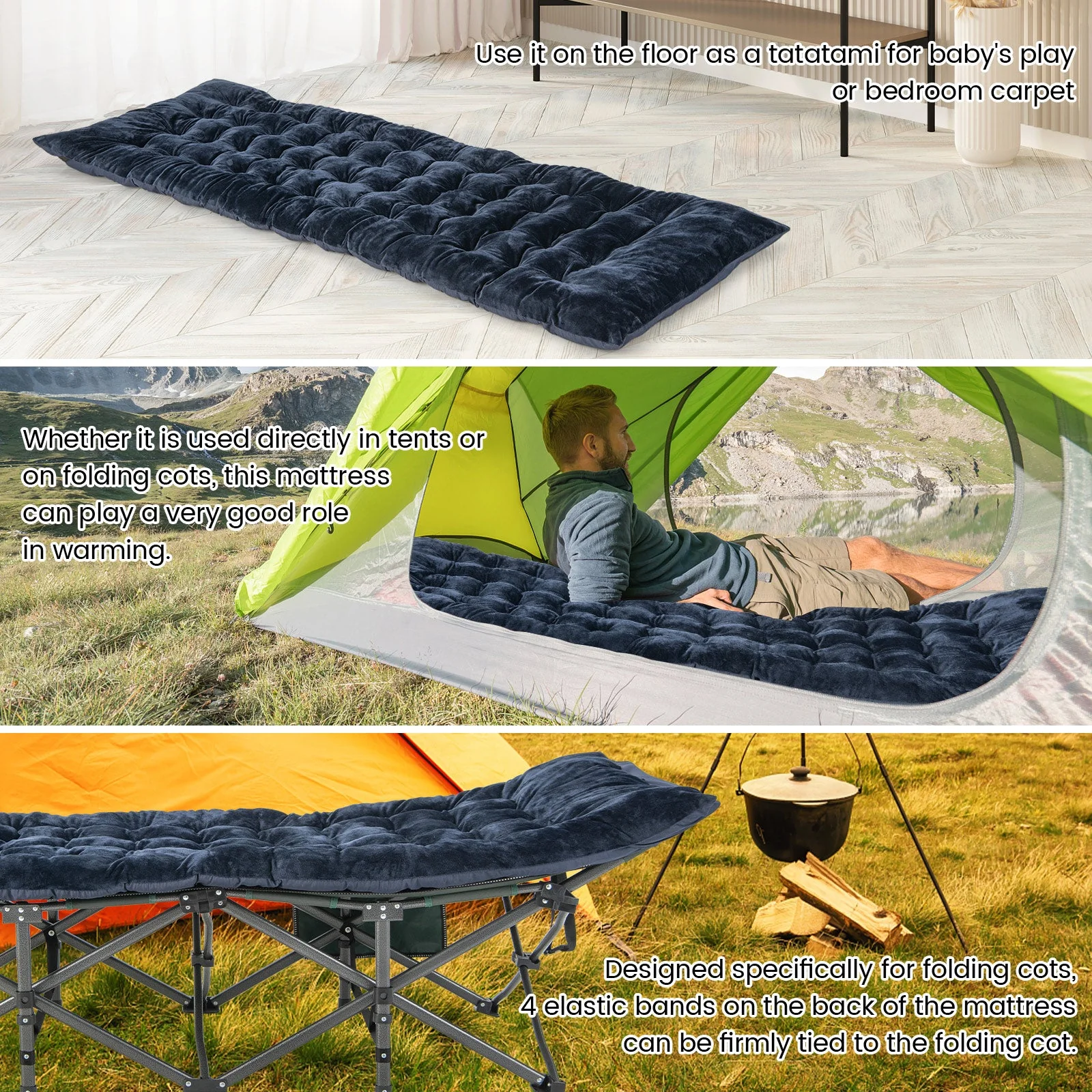 75 x 27.5 Inch Camping Cot Pads with Soft and Breathable Crystal Velvet - Image 9