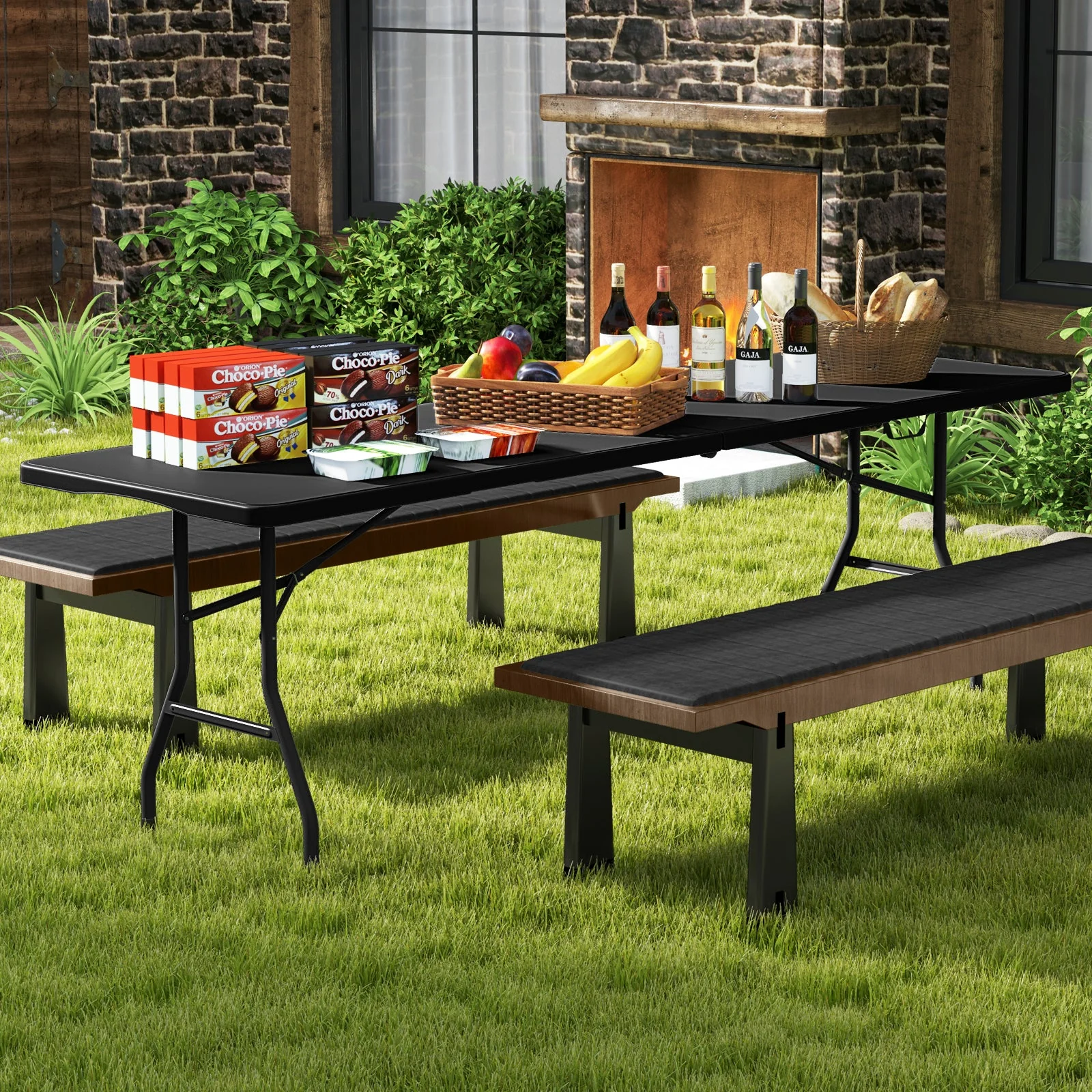 8 ft Portable Folding Table 350 LBS Fold-in-Half Table with HDPE Tabletop - Image 2