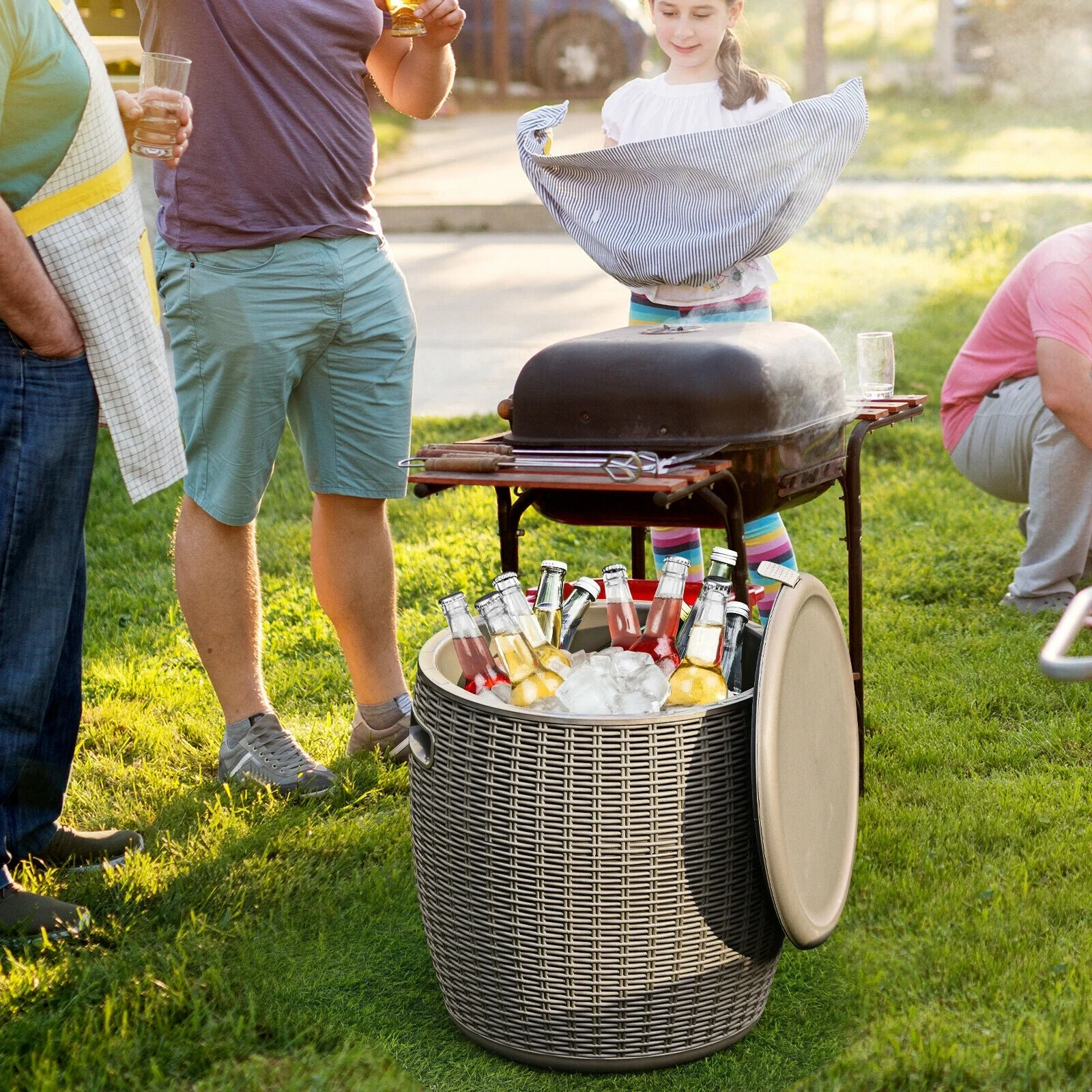 9.5 Gallon 4-in-1 Patio Rattan Cool Bar Cocktail Table Side Table - Image 10
