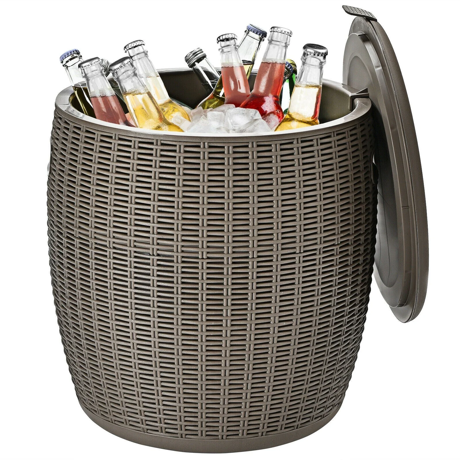9.5 Gallon 4-in-1 Patio Rattan Cool Bar Cocktail Table Side Table - Image 12