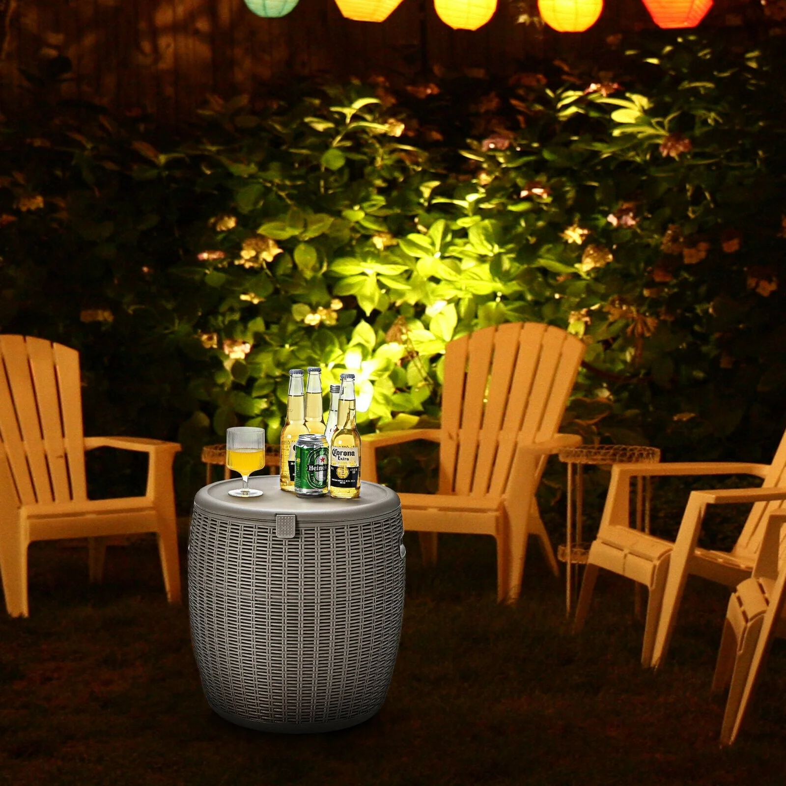 9.5 Gallon 4-in-1 Patio Rattan Cool Bar Cocktail Table Side Table - Image 14