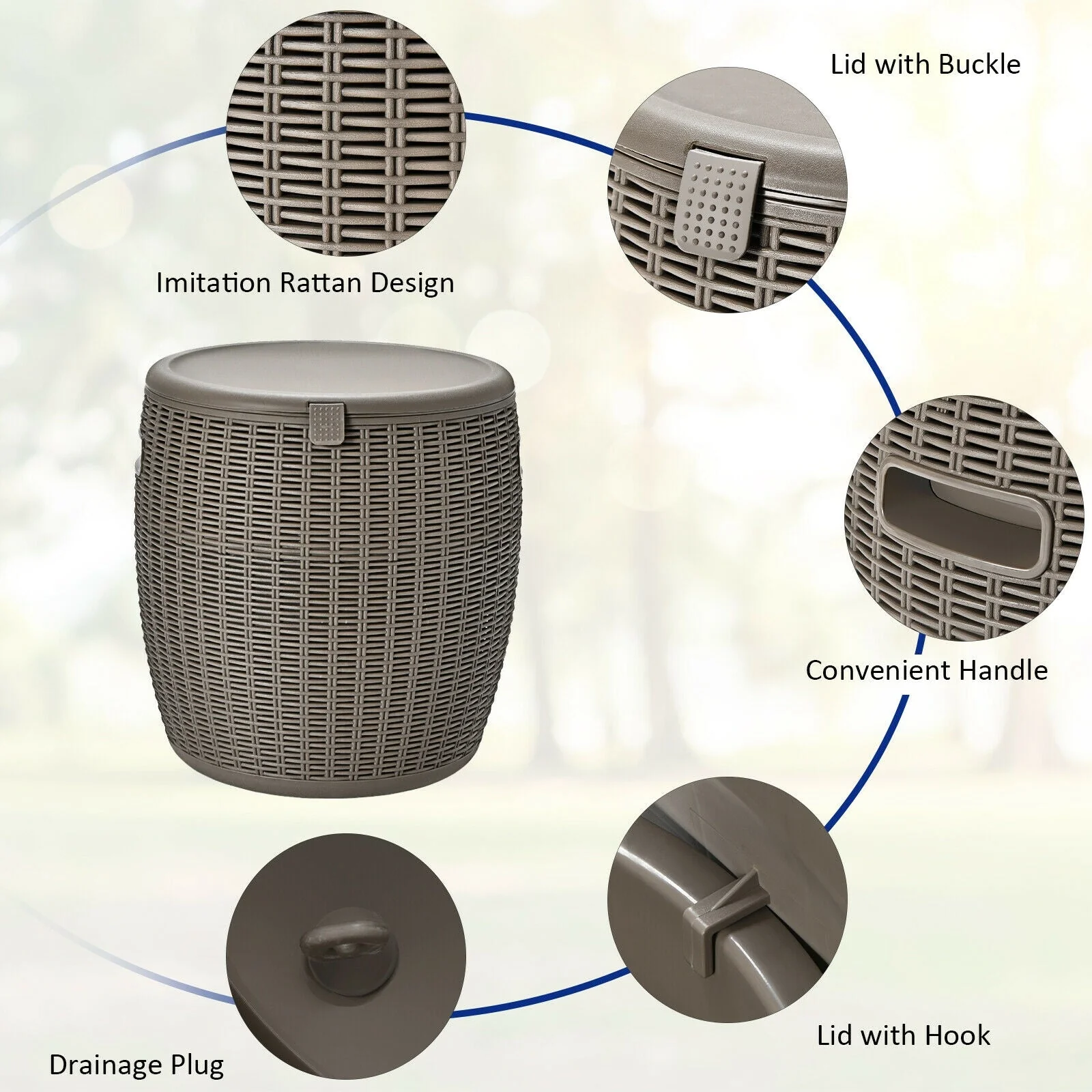 9.5 Gallon 4-in-1 Patio Rattan Cool Bar Cocktail Table Side Table - Image 15