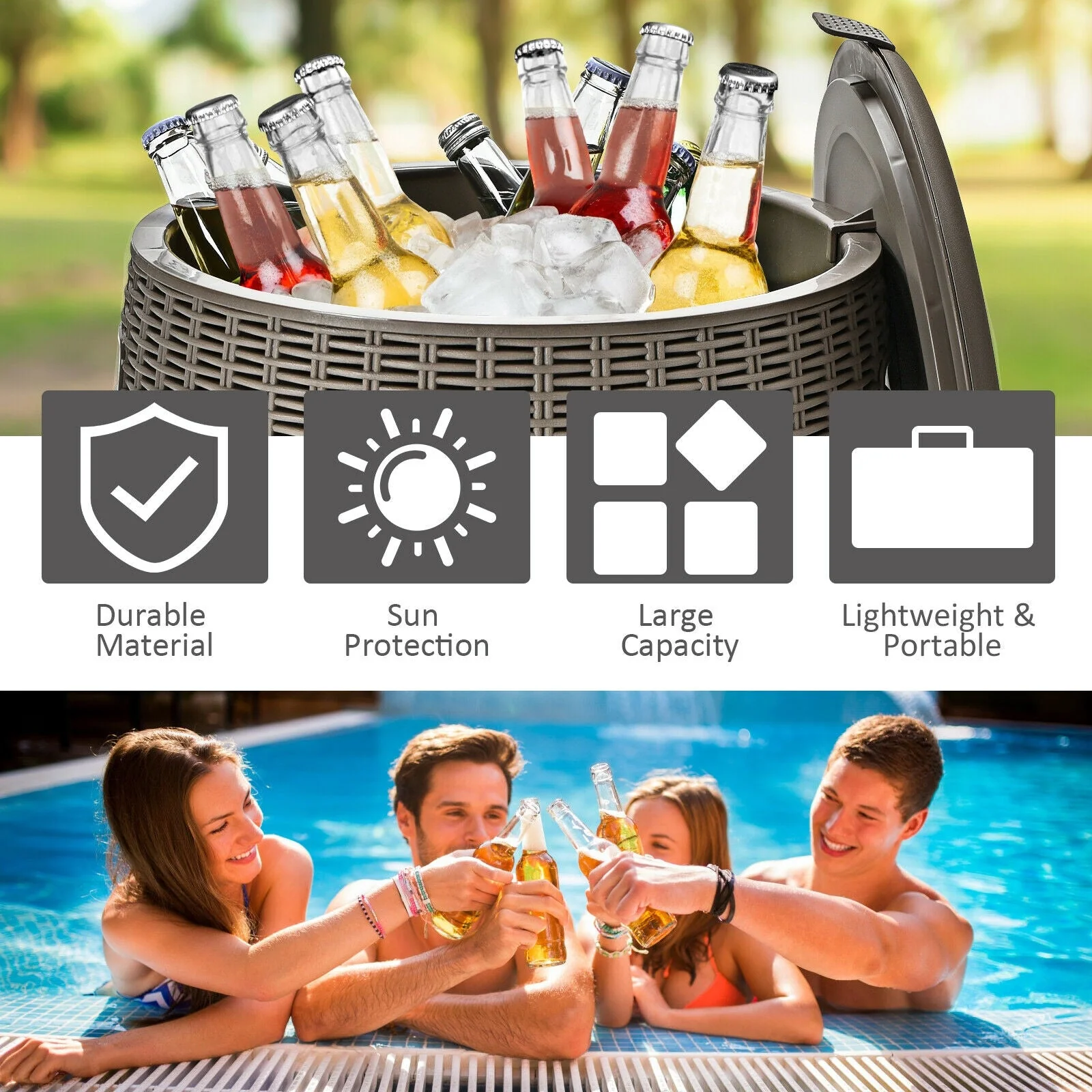 9.5 Gallon 4-in-1 Patio Rattan Cool Bar Cocktail Table Side Table - Image 16