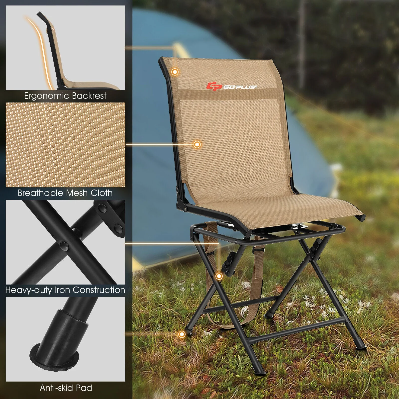 All weather Outdoor Foldable 360 Degree Swivel Chair with Iron Frame - Image 14