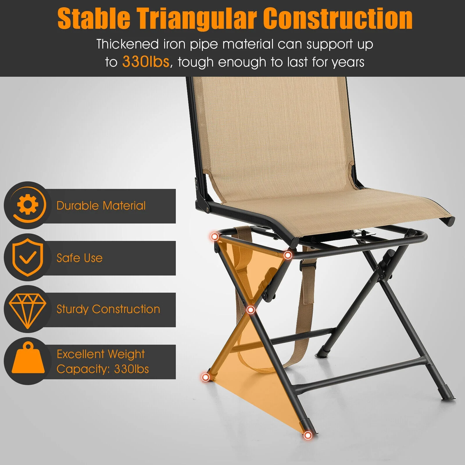 All weather Outdoor Foldable 360 Degree Swivel Chair with Iron Frame - Image 16