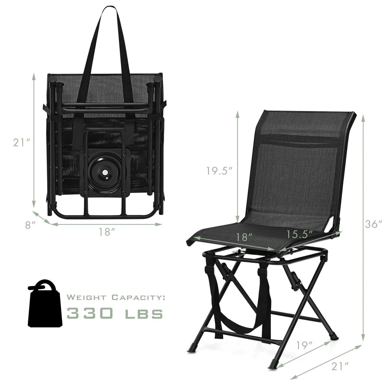 All weather Outdoor Foldable 360 Degree Swivel Chair with Iron Frame - Image 3
