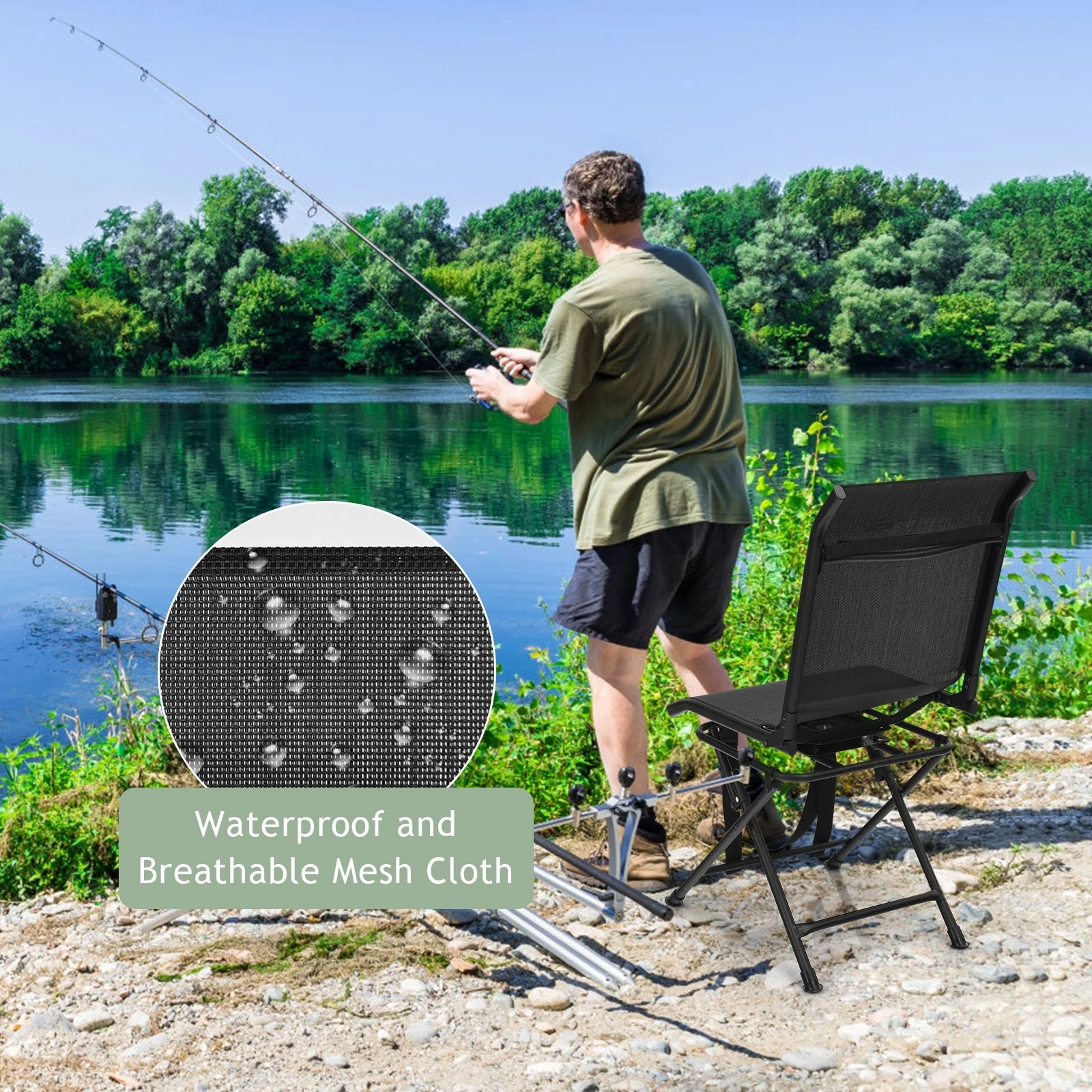 All weather Outdoor Foldable 360 Degree Swivel Chair with Iron Frame - Image 6
