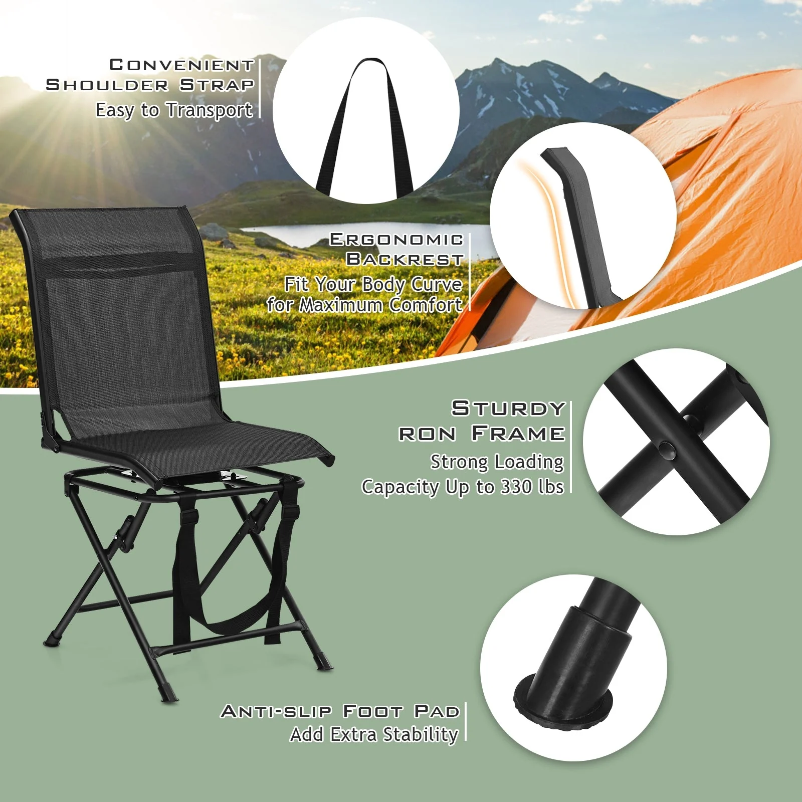 All weather Outdoor Foldable 360 Degree Swivel Chair with Iron Frame - Image 8