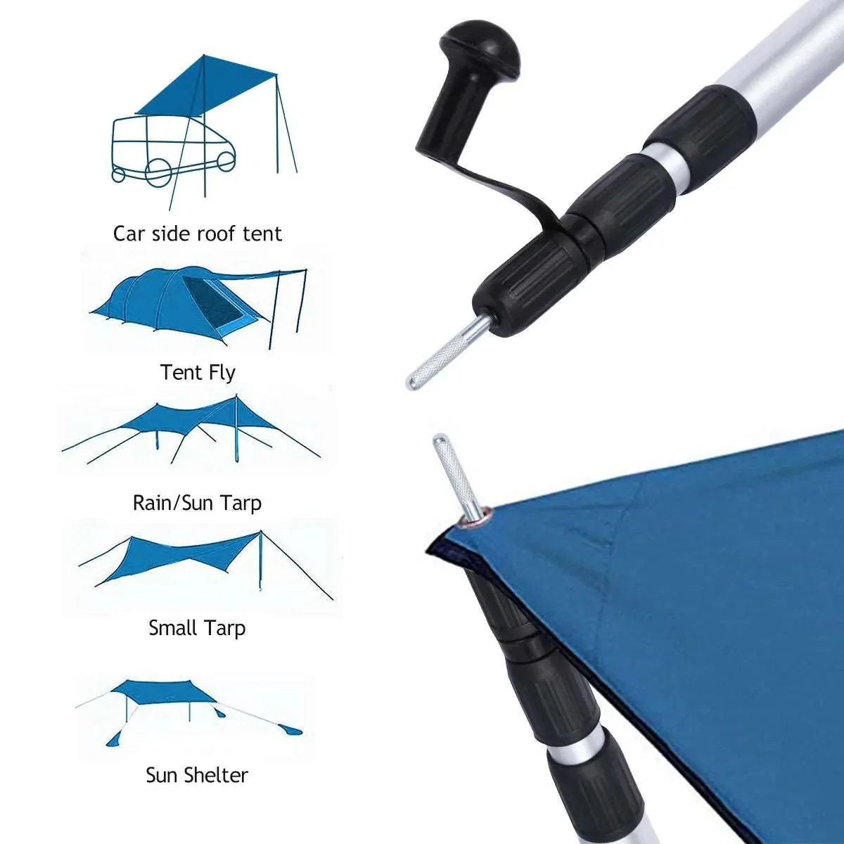 Aluminum Adjustable Telescoping Tarp Poles - Image 3