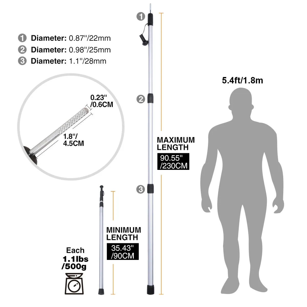 Aluminum Adjustable Telescoping Tarp Poles - Image 4