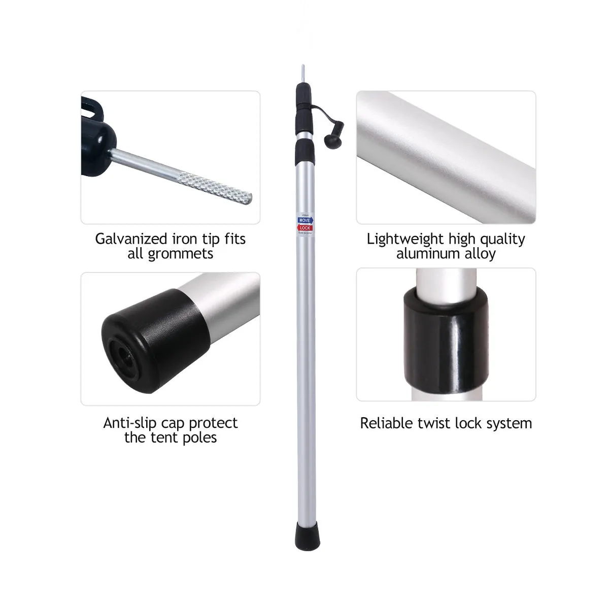 Aluminum Adjustable Telescoping Tarp Poles - Image 6
