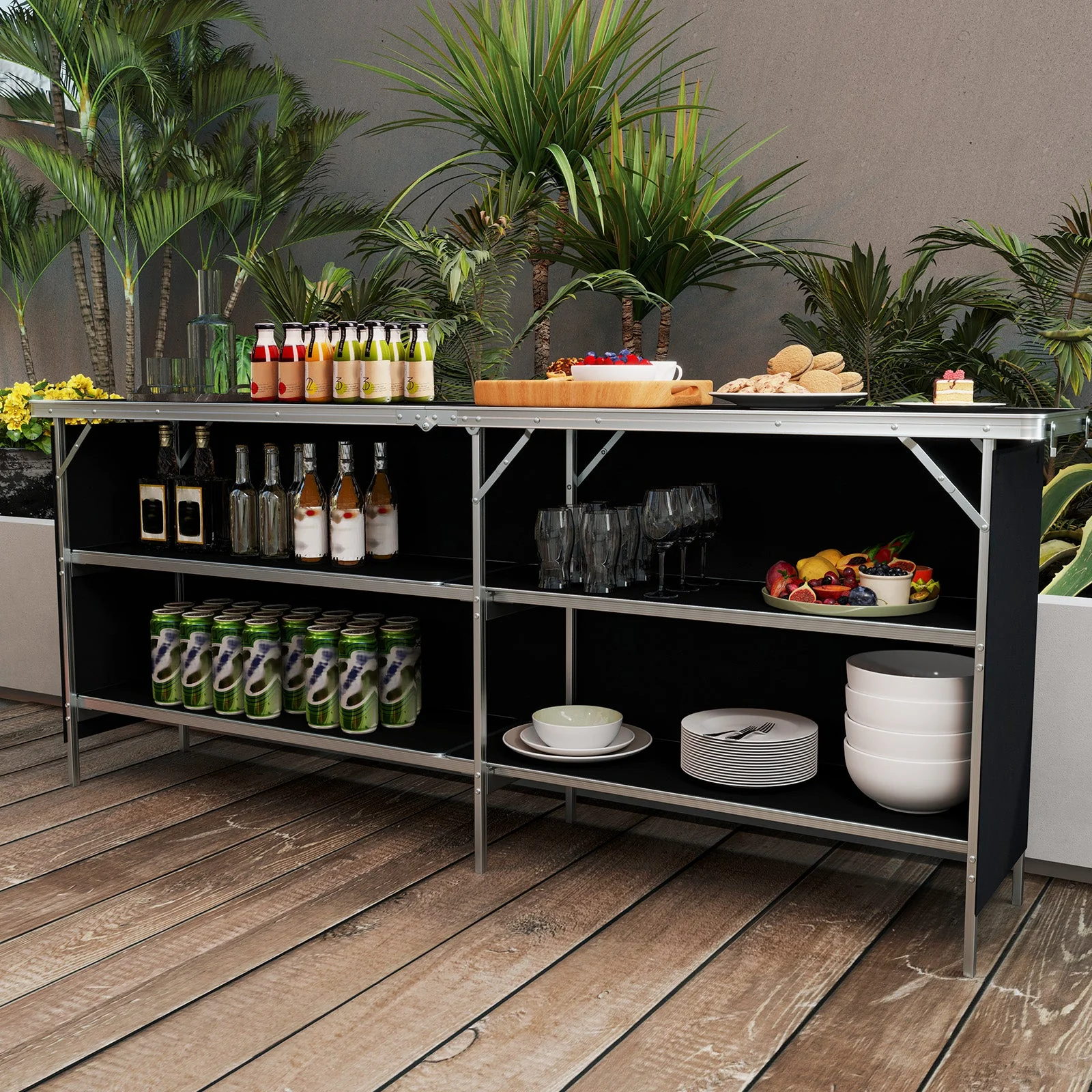Aluminum Portable Picnic Table with 2-Tier Open Shelves and Spacious Tabletop - Image 10