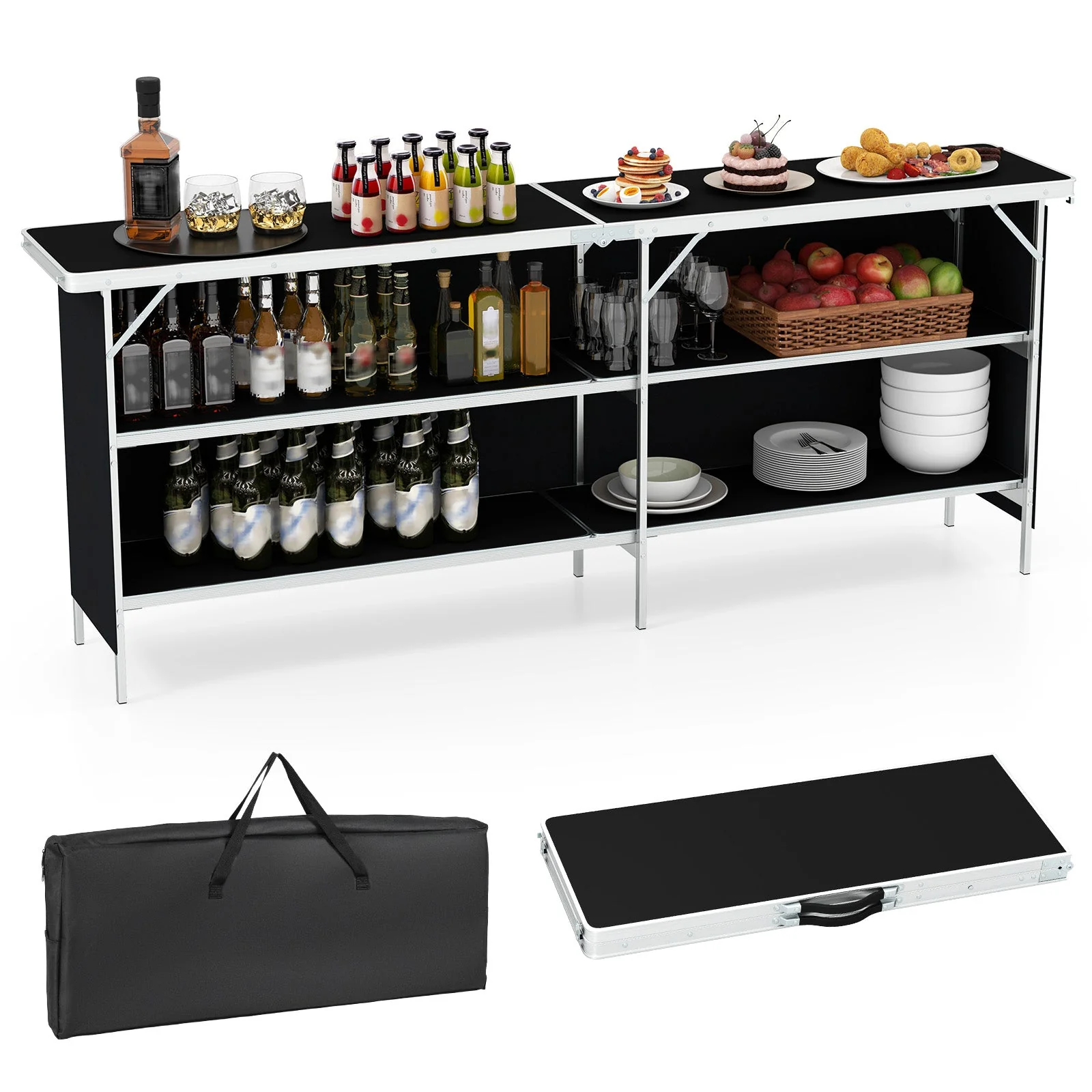 Aluminum Portable Picnic Table with 2-Tier Open Shelves and Spacious Tabletop - Image 11
