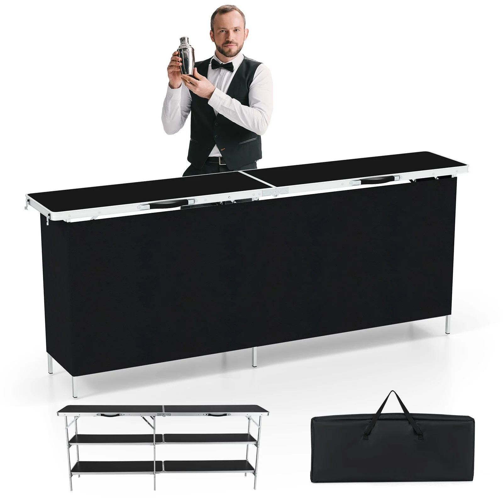Aluminum Portable Picnic Table with 2-Tier Open Shelves and Spacious Tabletop - Image 12