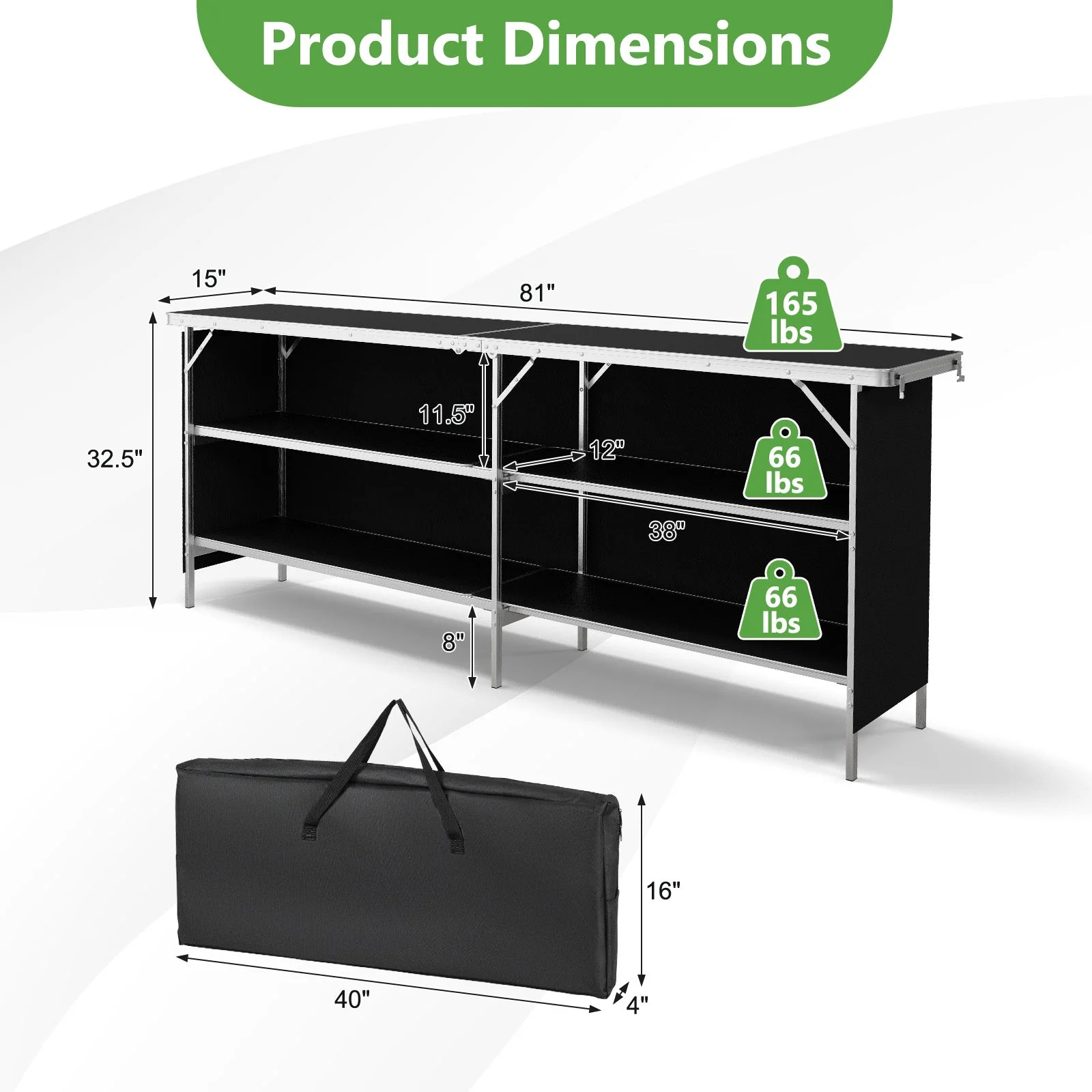 Aluminum Portable Picnic Table with 2-Tier Open Shelves and Spacious Tabletop - Image 13