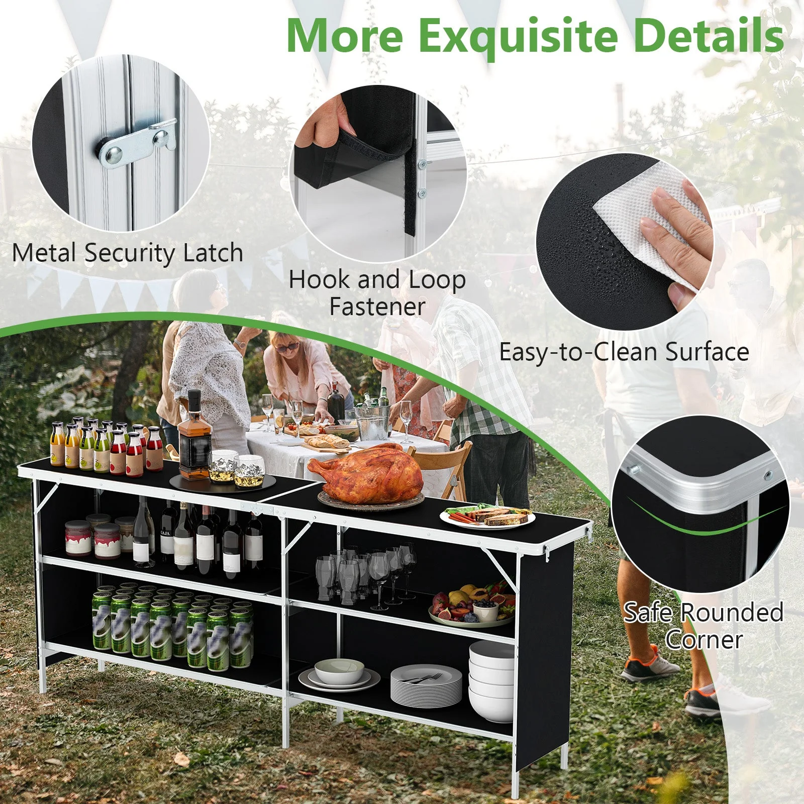 Aluminum Portable Picnic Table with 2-Tier Open Shelves and Spacious Tabletop - Image 16