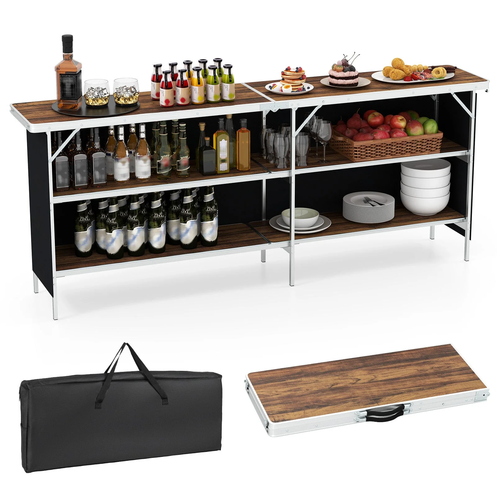 Aluminum Portable Picnic Table with 2-Tier Open Shelves and Spacious Tabletop - Image 3
