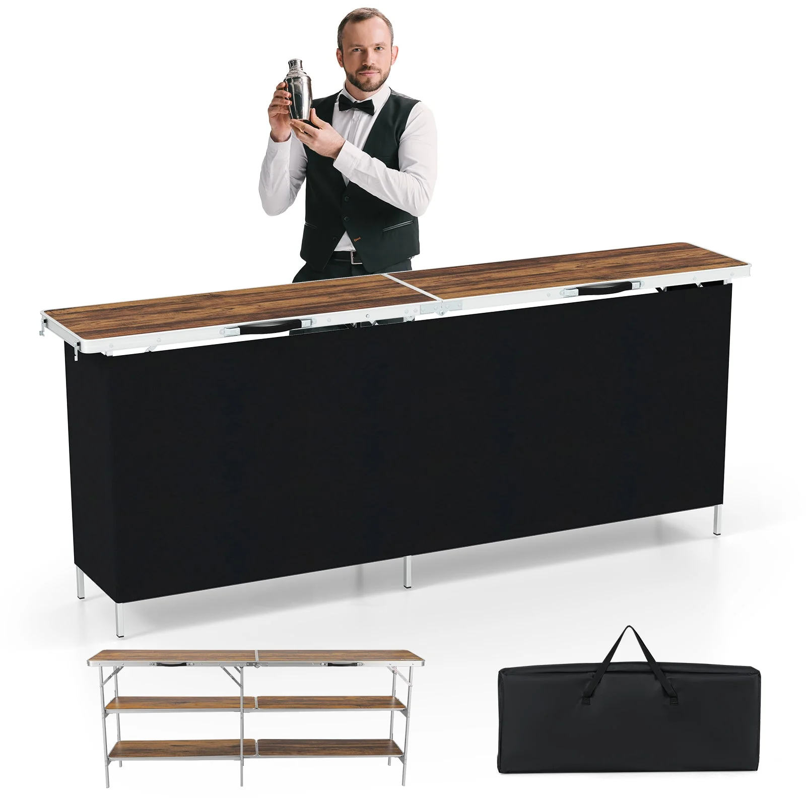 Aluminum Portable Picnic Table with 2-Tier Open Shelves and Spacious Tabletop - Image 4