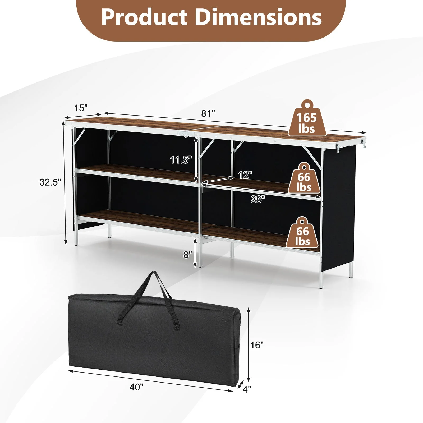 Aluminum Portable Picnic Table with 2-Tier Open Shelves and Spacious Tabletop - Image 5