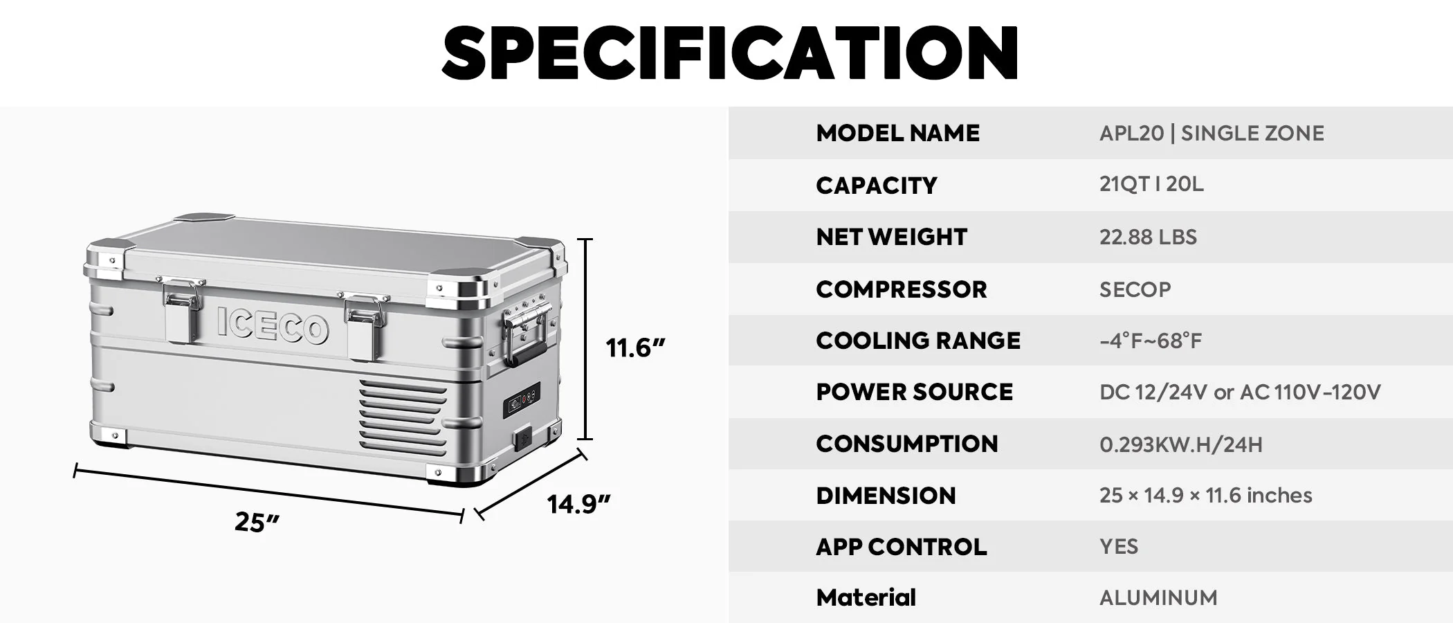 APL20 Light Duty Aluminum Freezer Single Zone | ICECO | 20 LT - Image 10