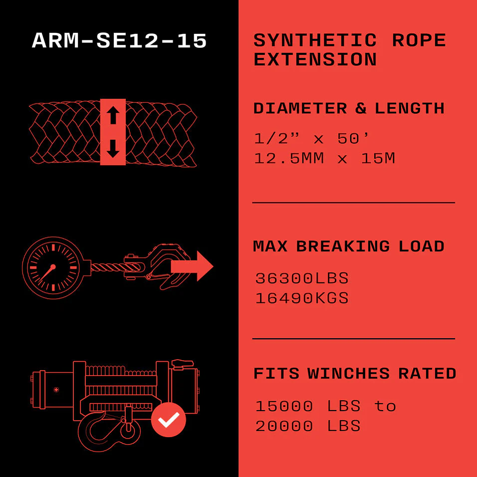 Armortek Synthetic Rope Extension 1/2" x 50' - MBL 36300 lbs - Image 2