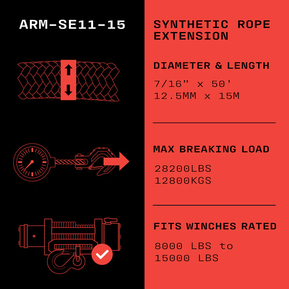 Armortek Synthetic Rope Extension 7/16" x 50' - MBL 28200 lbs - Image 2