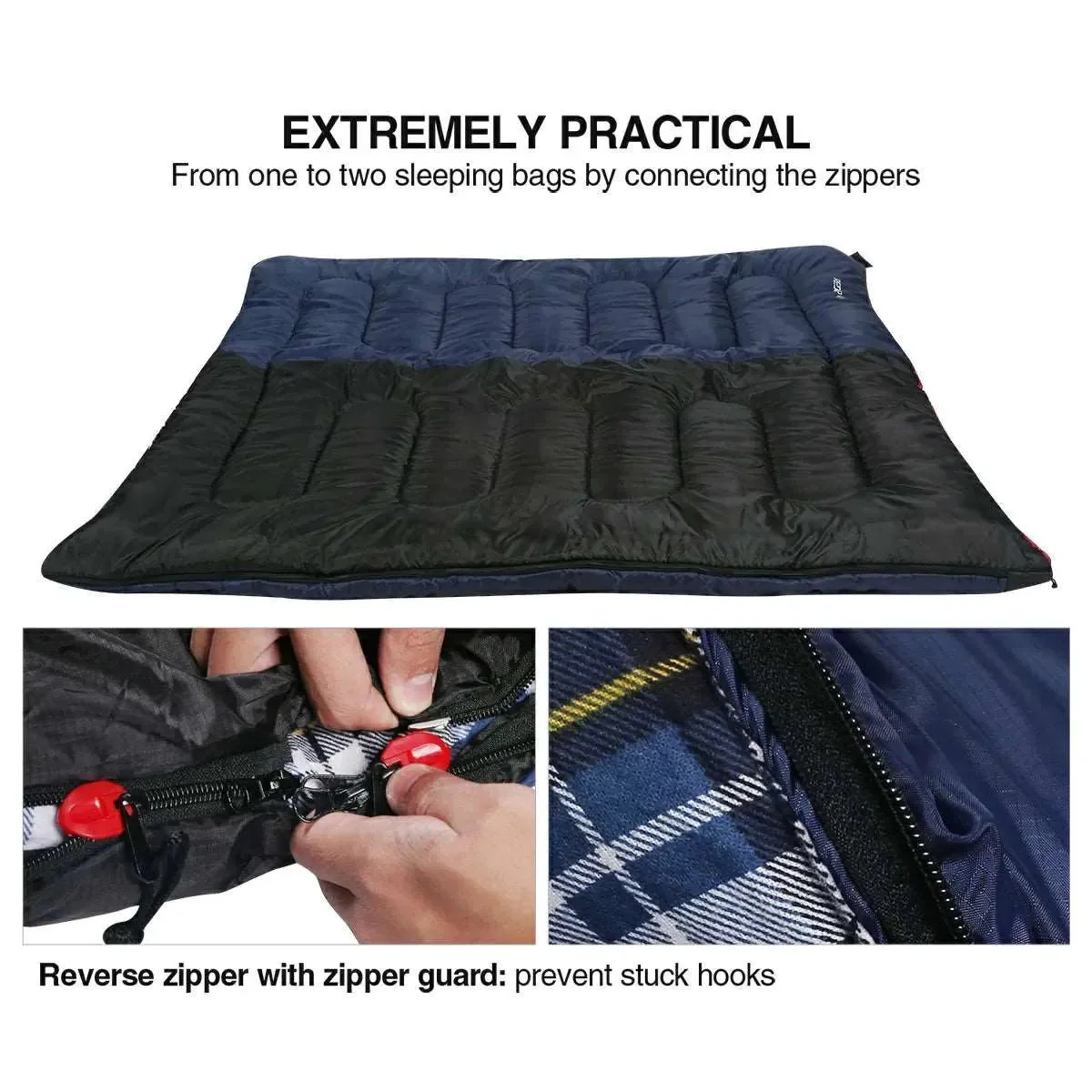 Camping Sleeping Bag for Adult with Cotton Flannel Liner,Red Blue - Image 5