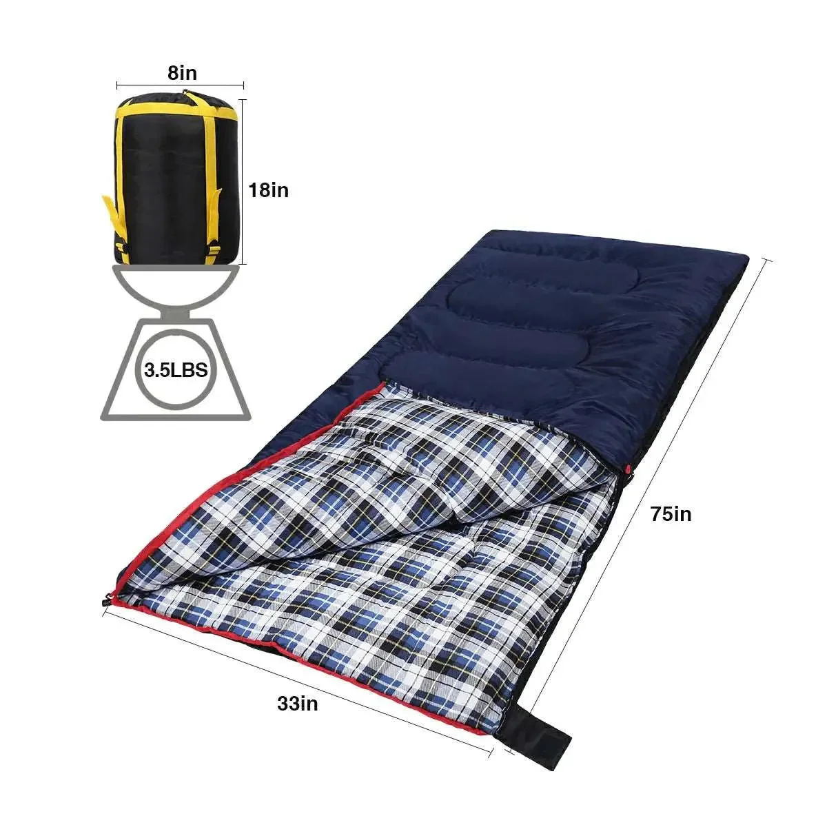 Camping Sleeping Bag for Adult with Cotton Flannel Liner,Red Blue - Image 7