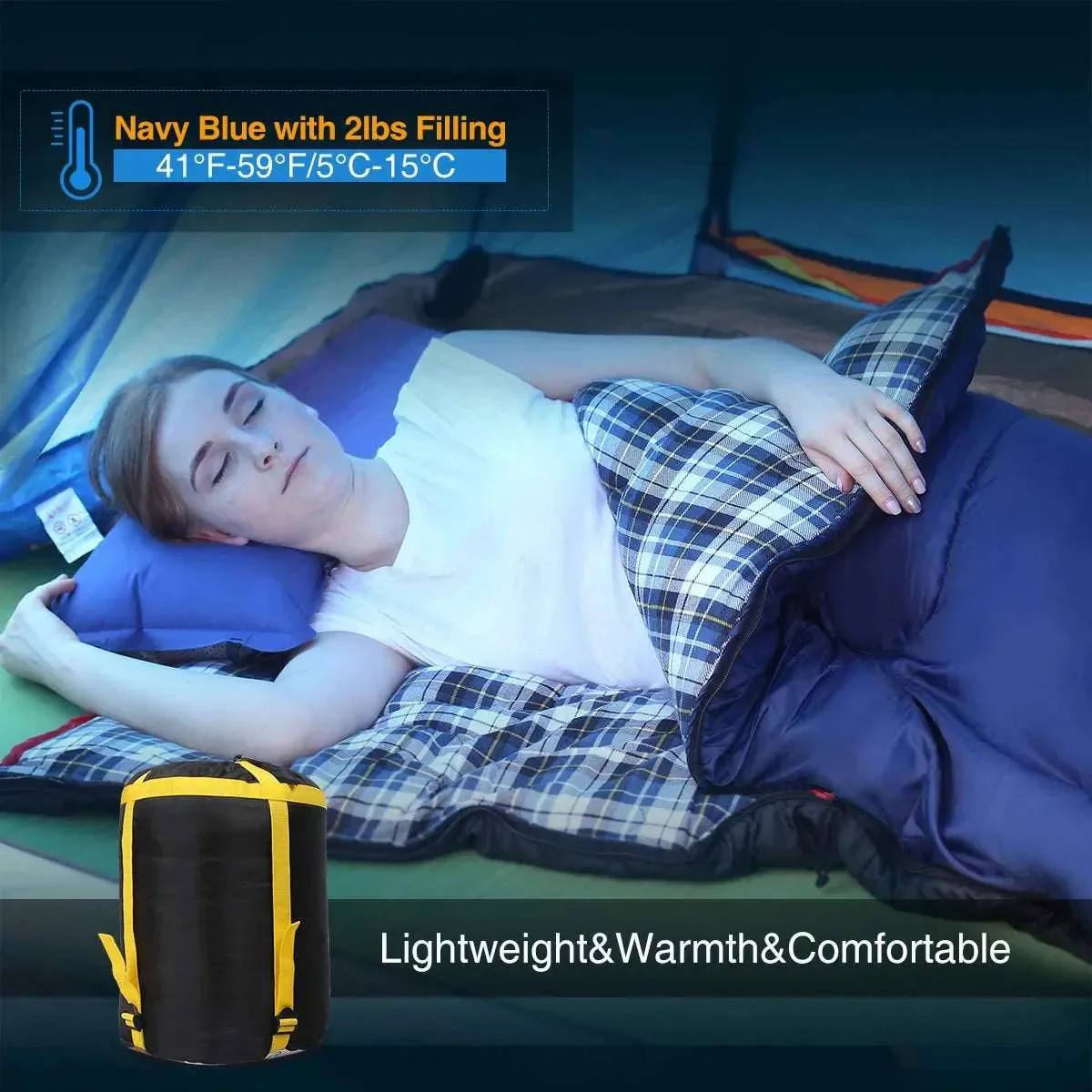 Camping Sleeping Bag for Adult with Cotton Flannel Liner,Red Blue - Image 9