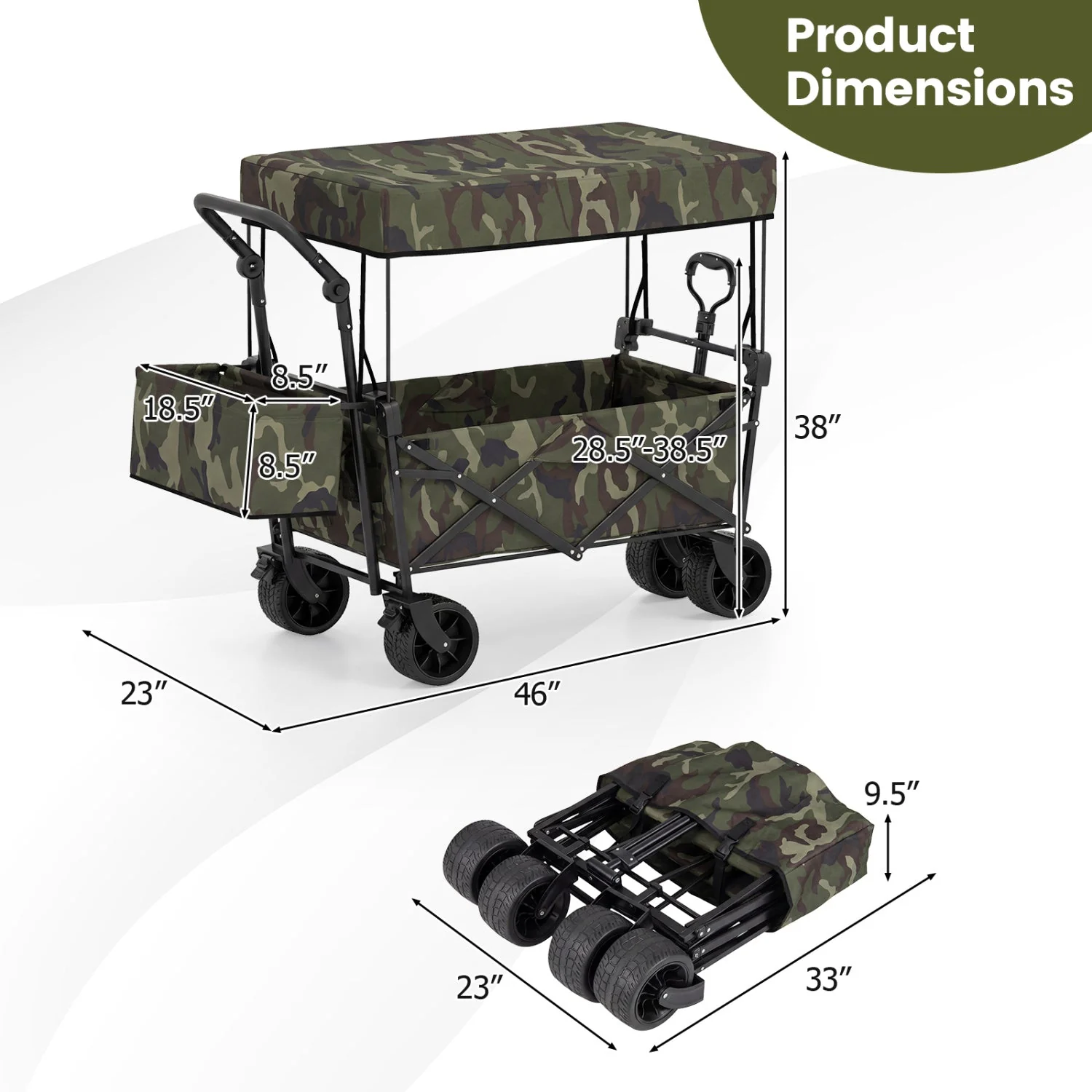 Collapsible Wagon with Removable Canopy and Detachable Storage Bag - Image 20