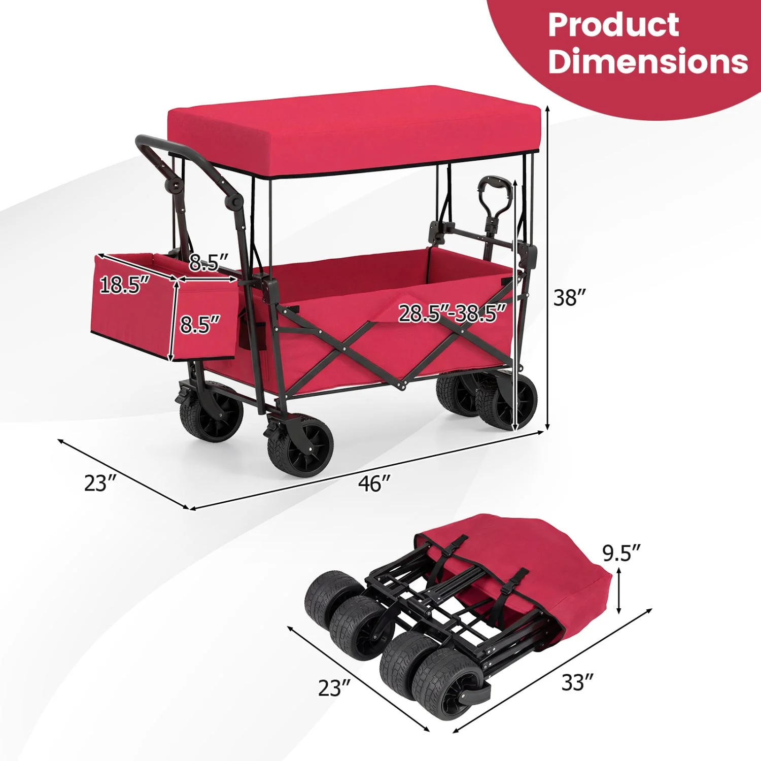 Collapsible Wagon with Removable Canopy and Detachable Storage Bag - Image 28