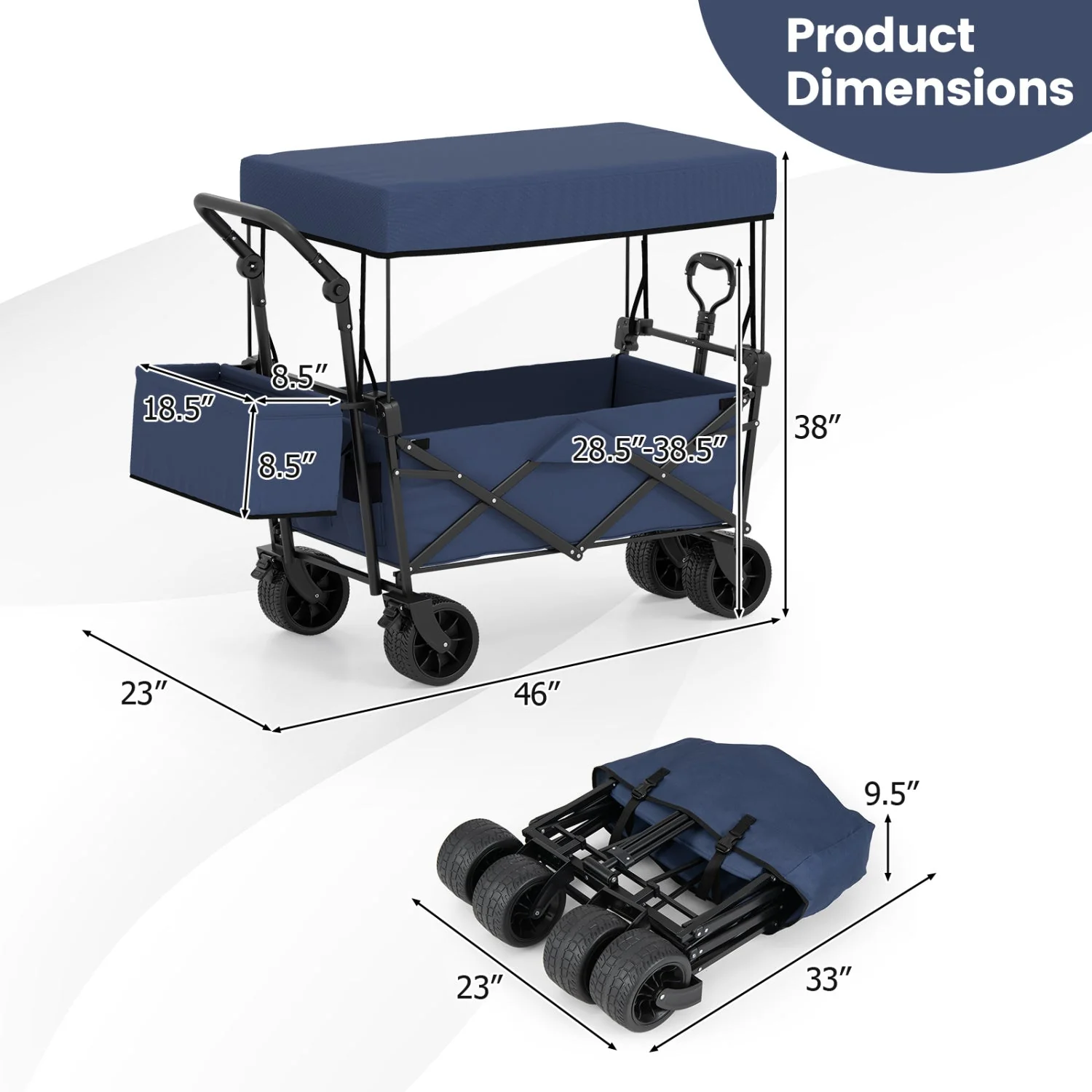 Collapsible Wagon with Removable Canopy and Detachable Storage Bag - Image 4