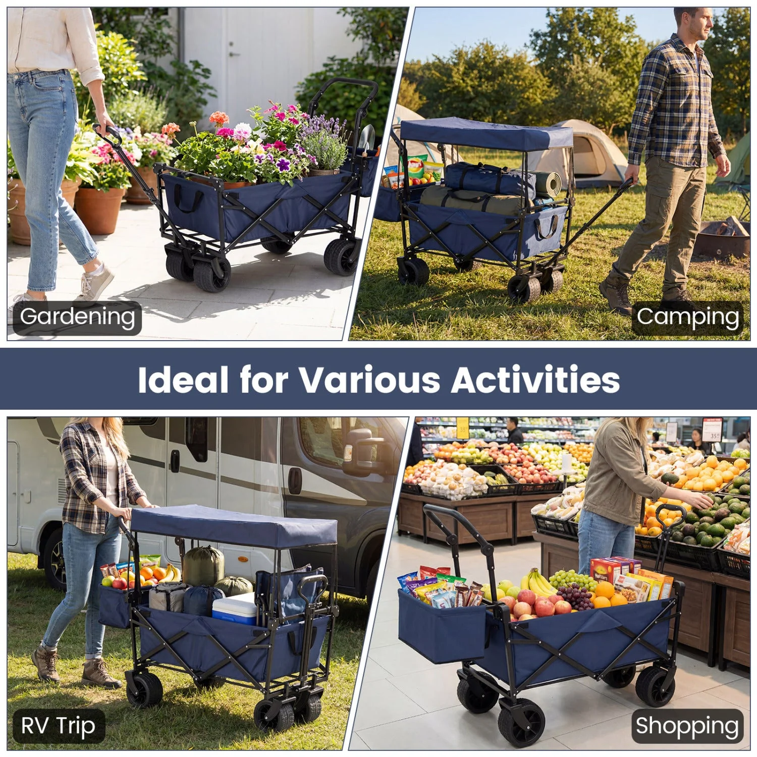 Collapsible Wagon with Removable Canopy and Detachable Storage Bag - Image 7