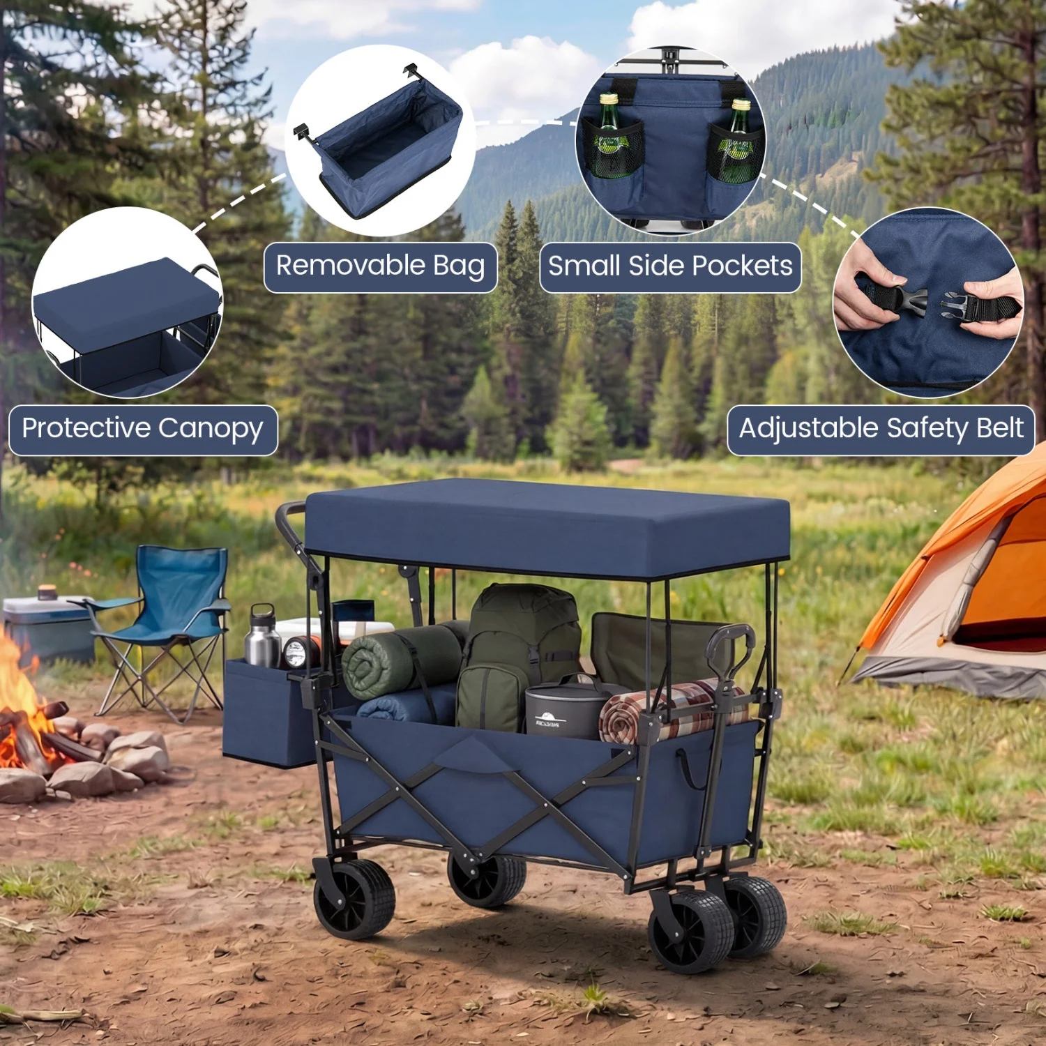Collapsible Wagon with Removable Canopy and Detachable Storage Bag - Image 8