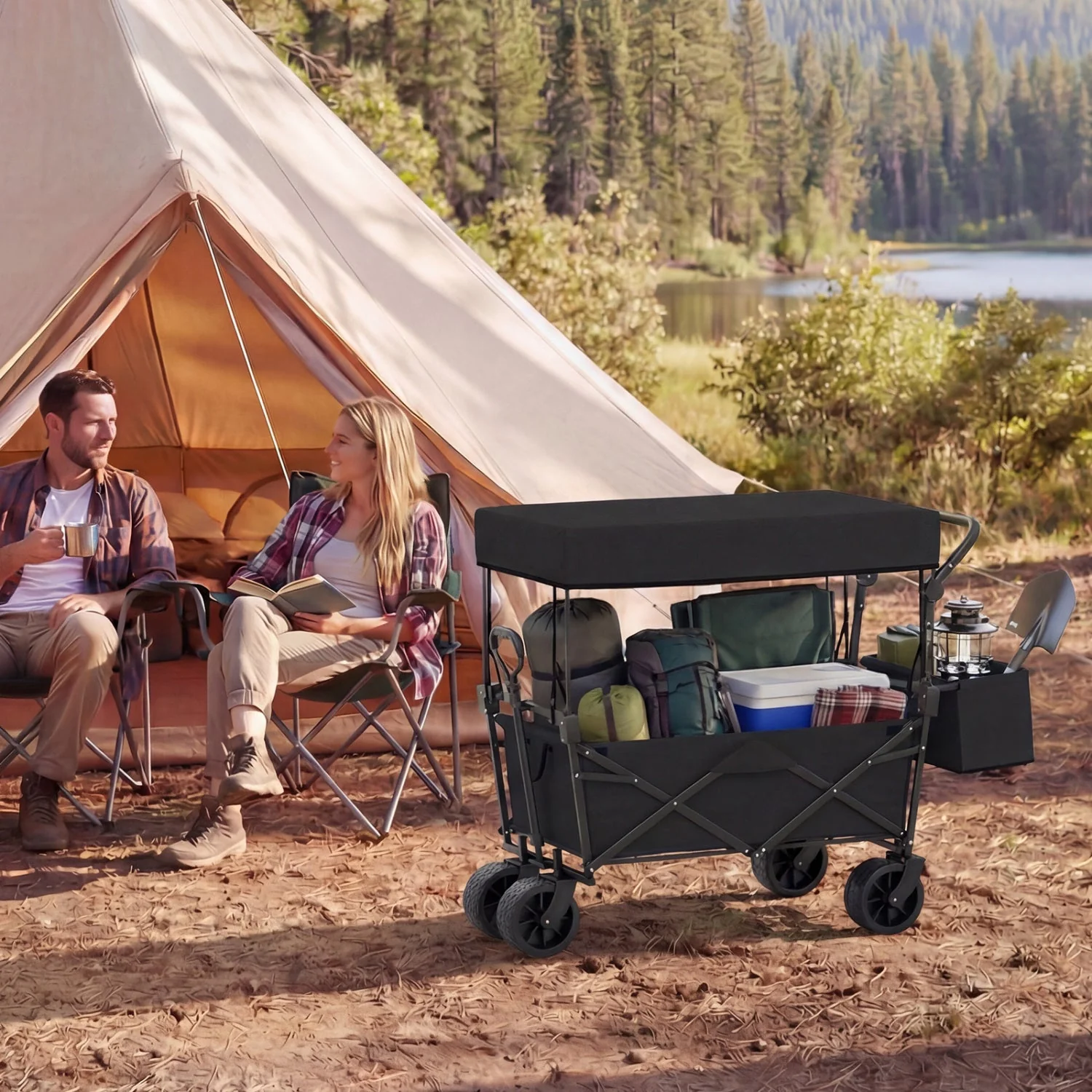 Collapsible Wagon with Removable Canopy and Detachable Storage Bag - Image 9