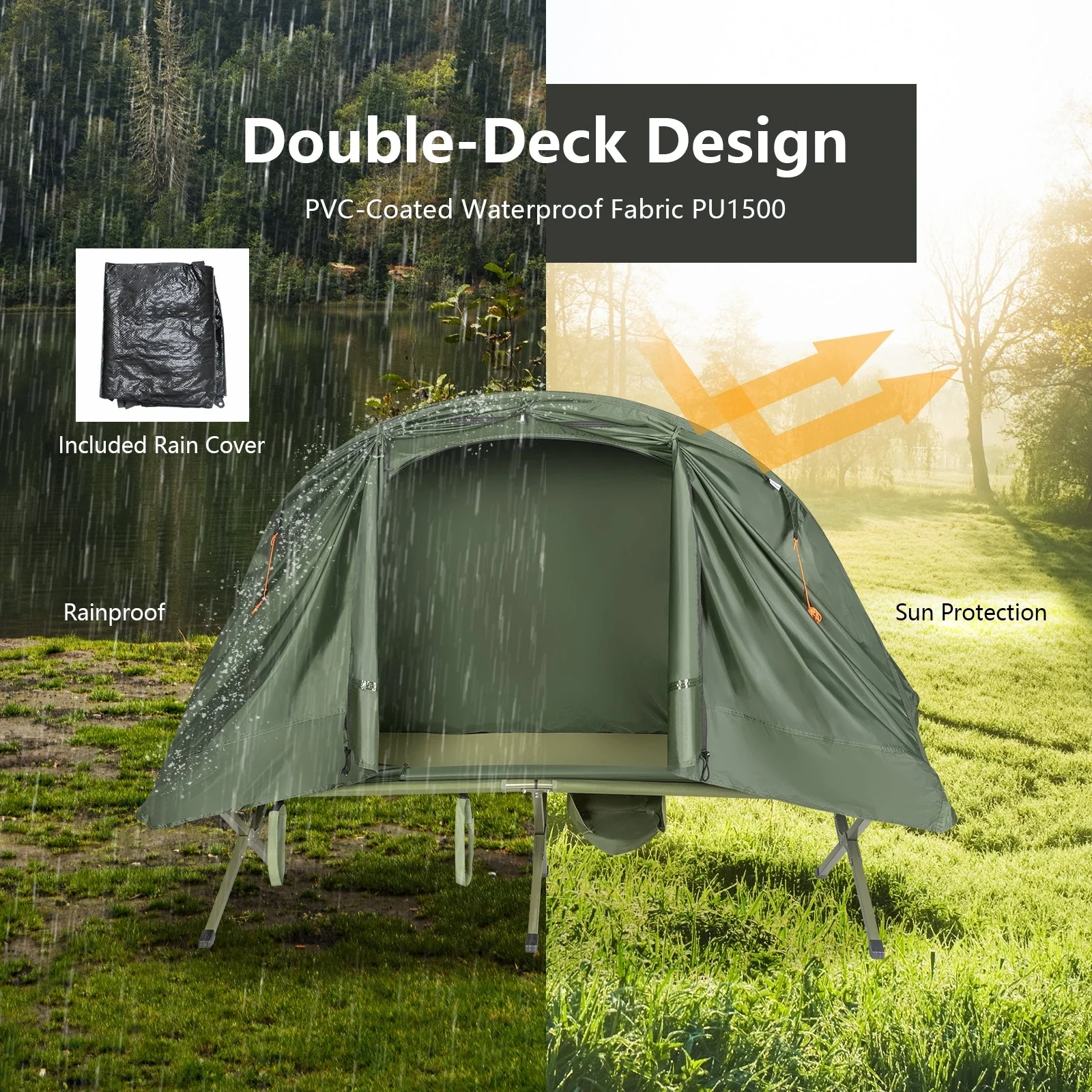 Cot Elevated Compact Tent Set with External Cover-Green - Image 2