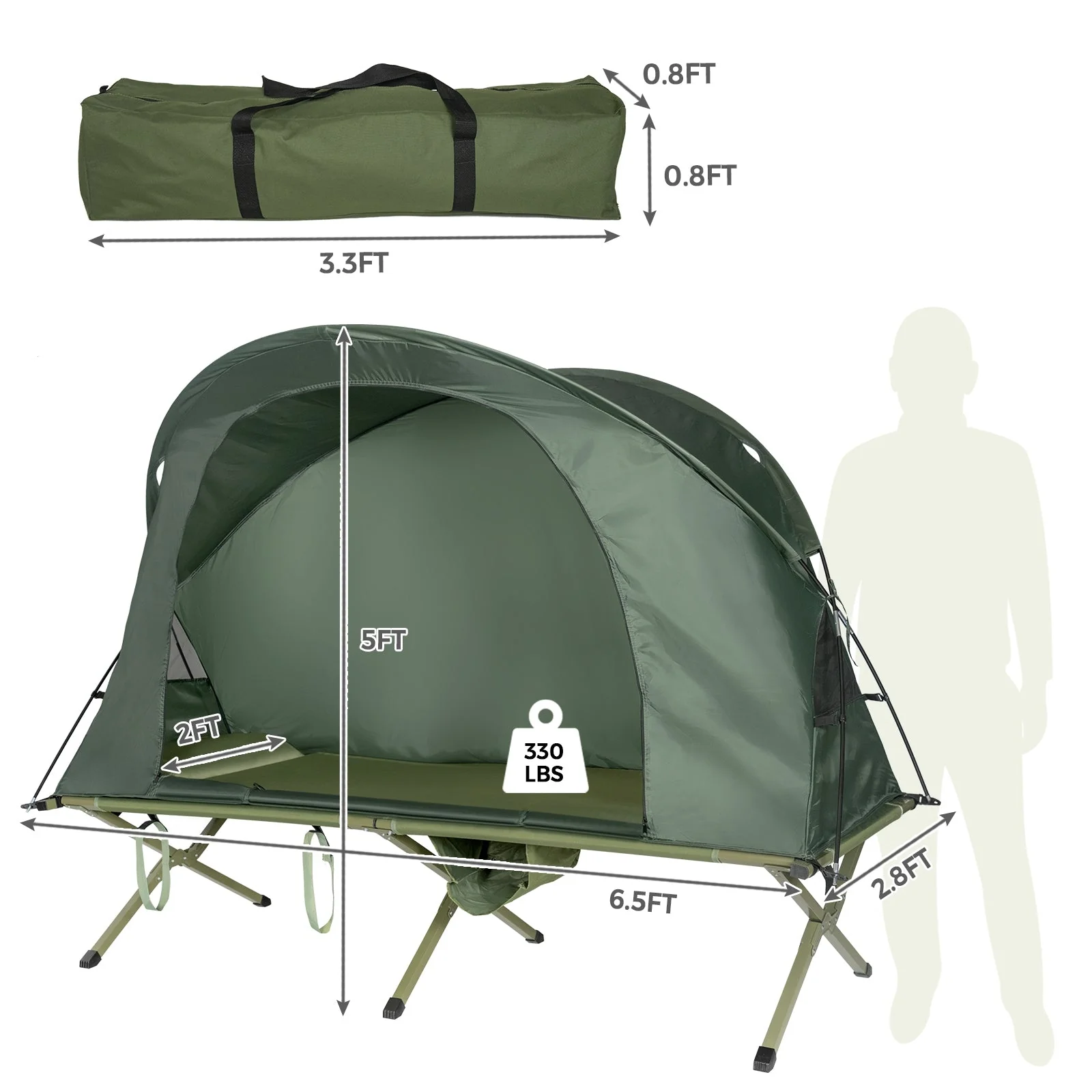 Cot Elevated Compact Tent Set with External Cover-Green - Image 4