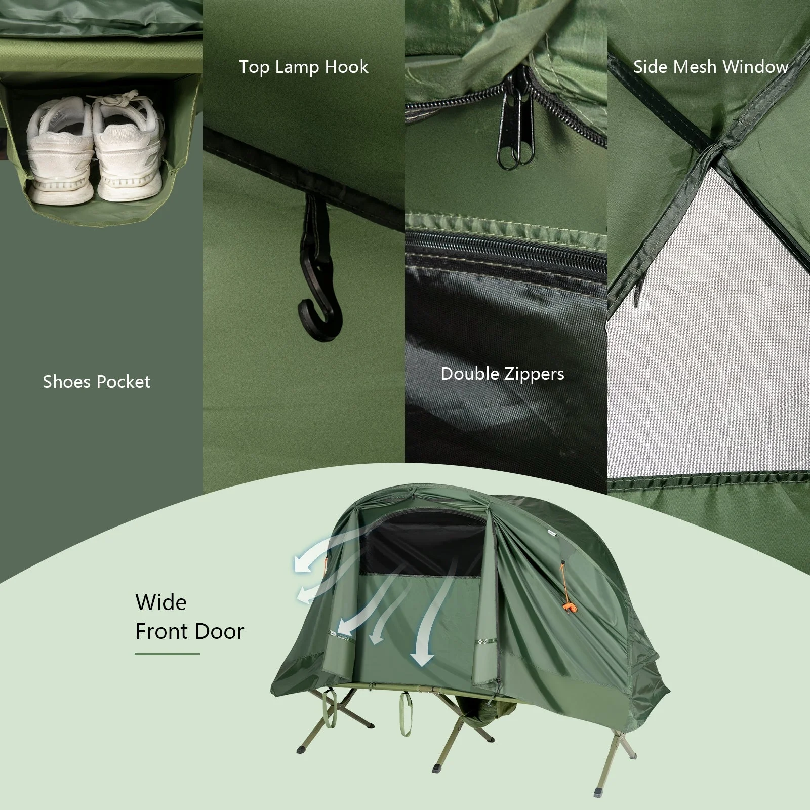 Cot Elevated Compact Tent Set with External Cover-Green - Image 7