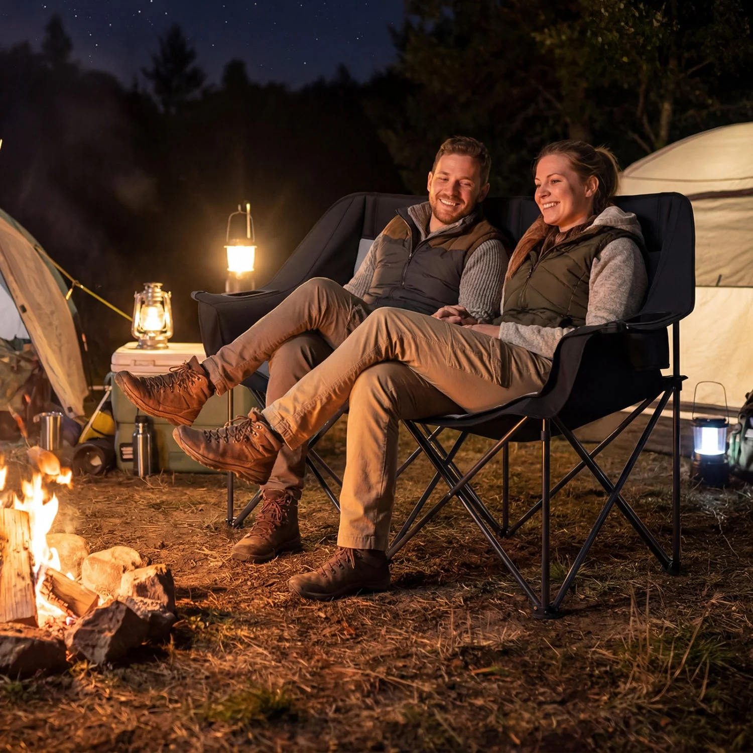 Double Camping Chair with Cup Holders Glass Racks and Mesh Pockets - Image 10