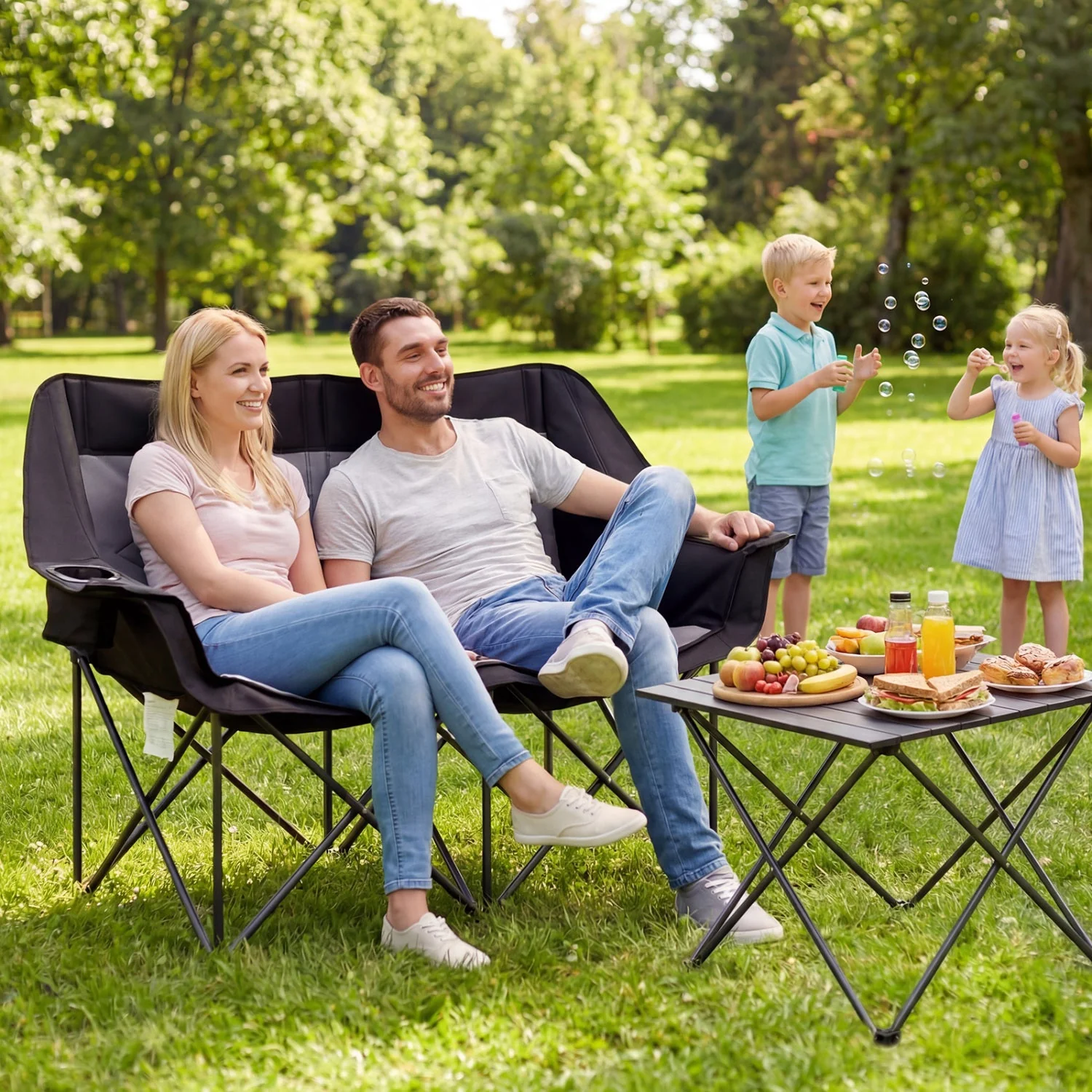 Double Camping Chair with Cup Holders Glass Racks and Mesh Pockets - Image 13