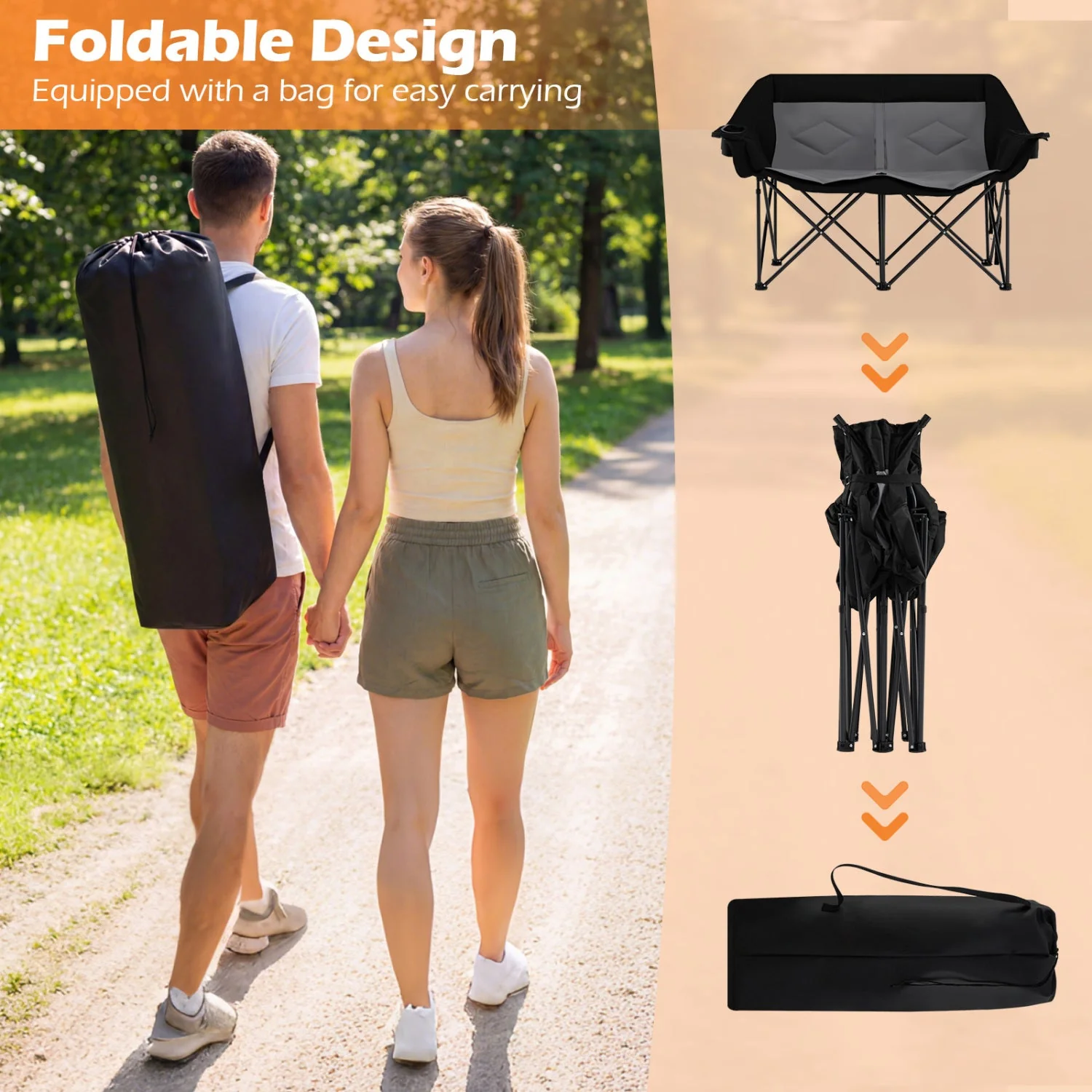 Double Camping Chair with Cup Holders Glass Racks and Mesh Pockets - Image 16