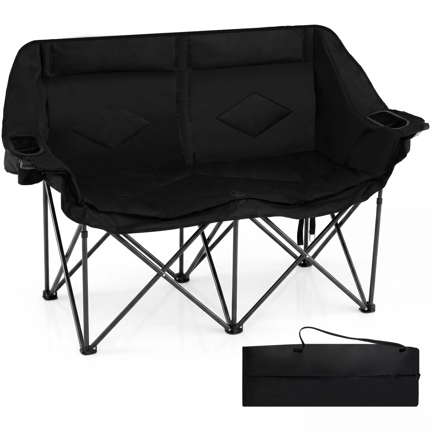 Double Camping Chair with Cup Holders Glass Racks and Mesh Pockets - Image 3
