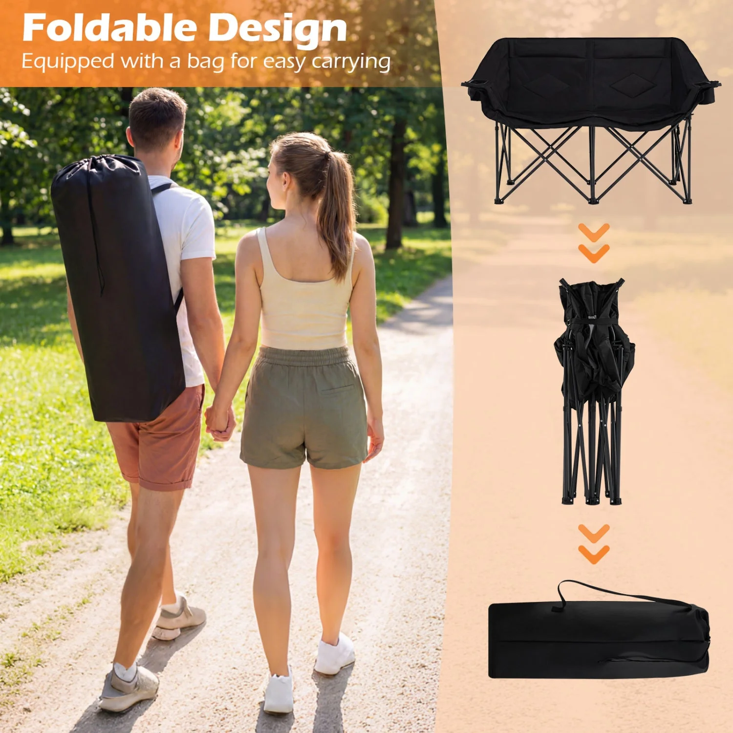 Double Camping Chair with Cup Holders Glass Racks and Mesh Pockets - Image 8
