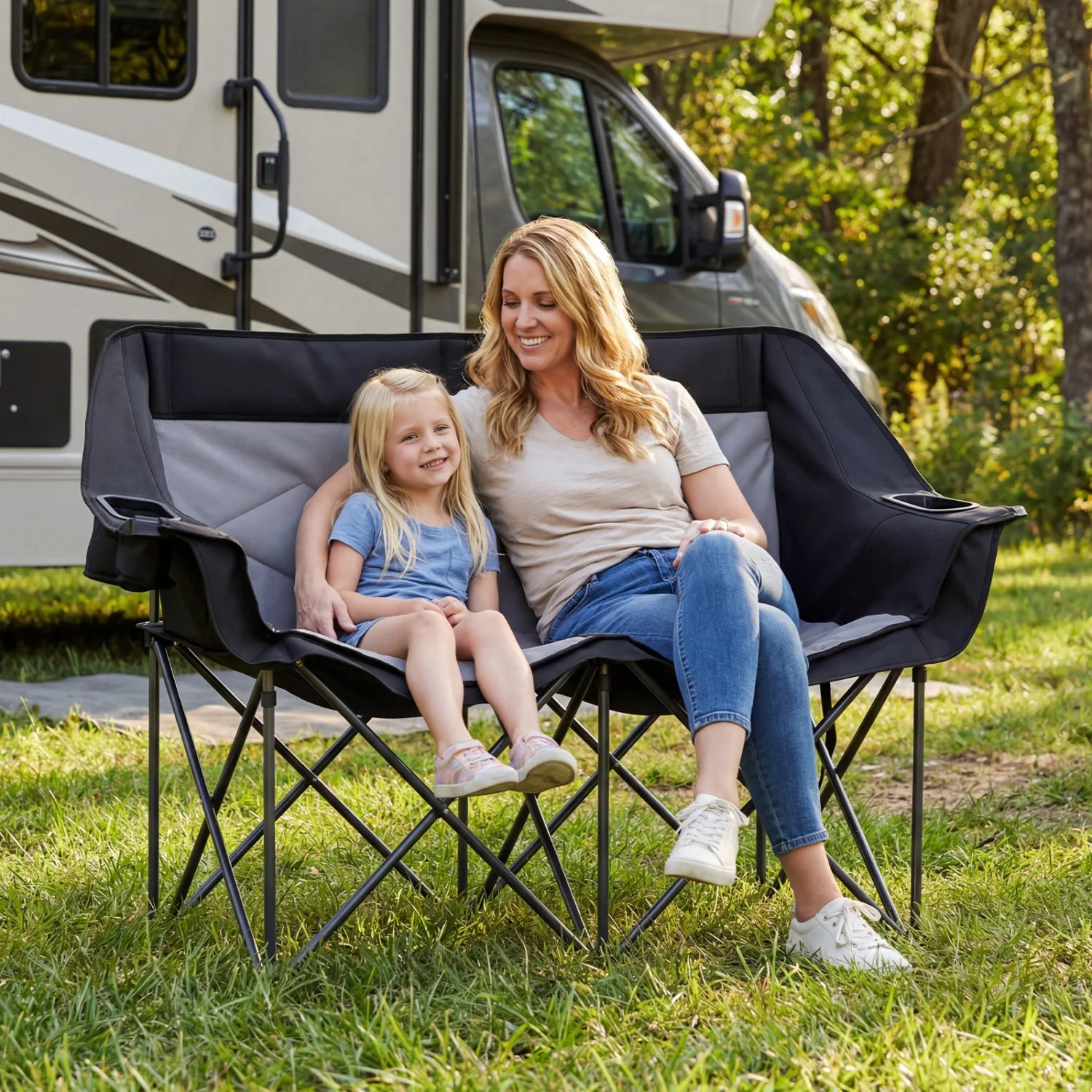 Double Camping Chair with Cup Holders Glass Racks and Mesh Pockets - Image 9
